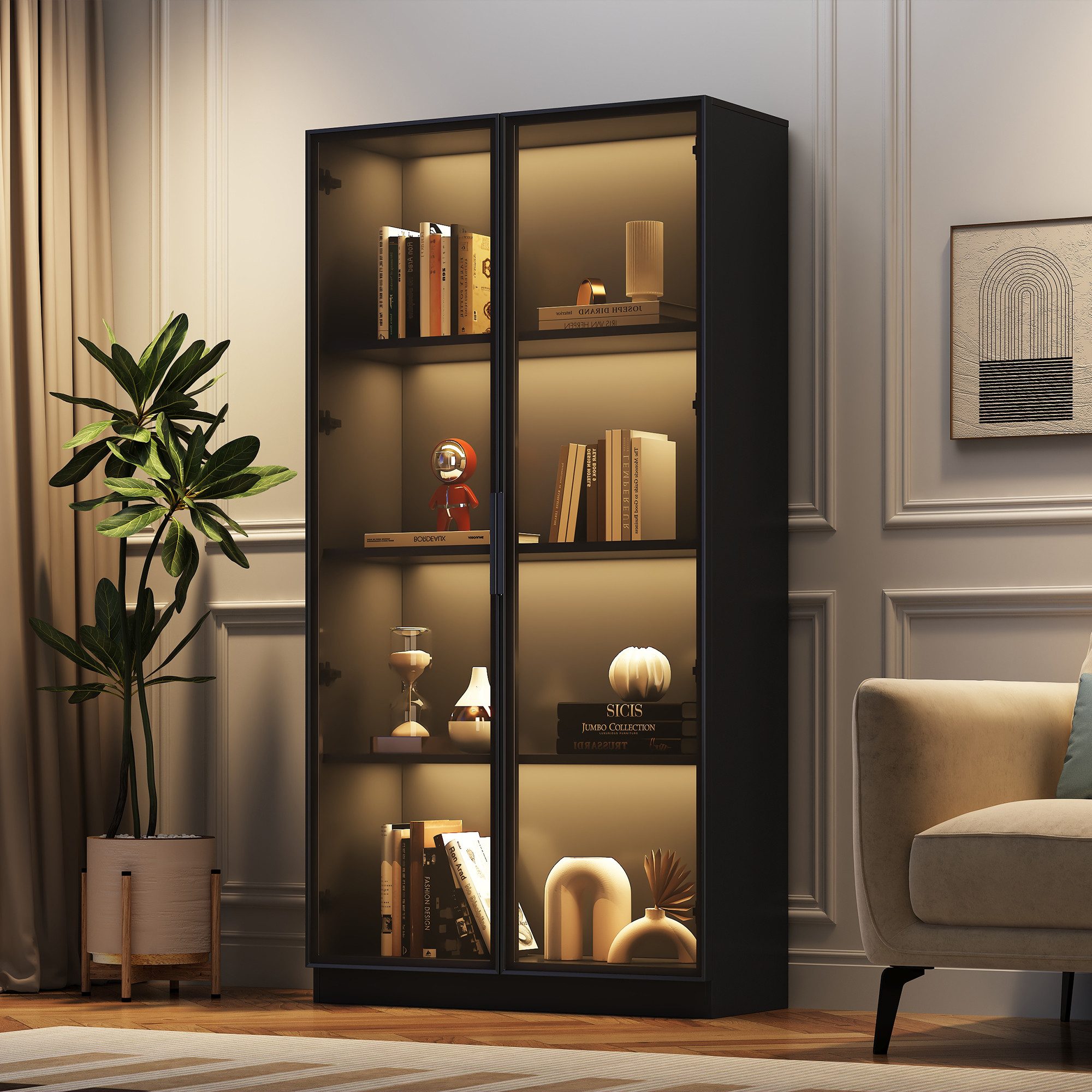 Merax Glasvitrine mit Glastüren inkl. LED günstig online kaufen
