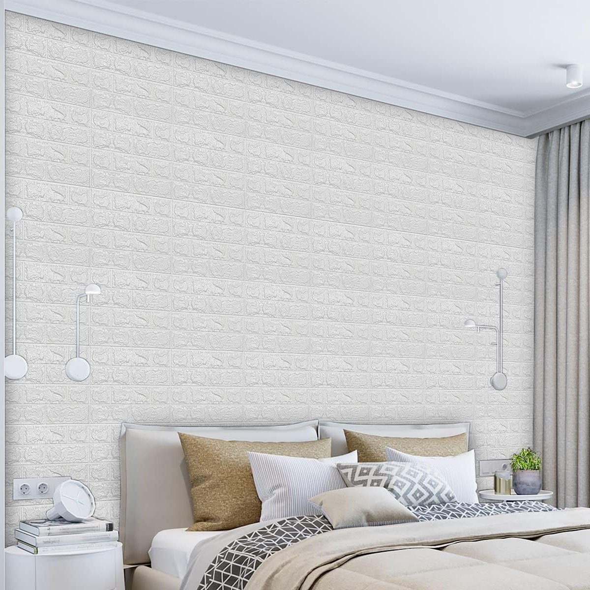 Jormftte Fototapete 3D-Ziegelstein-Tapete,schaum-Ziegelstein-Wandpaneele,für Schlafzimmer Weiß