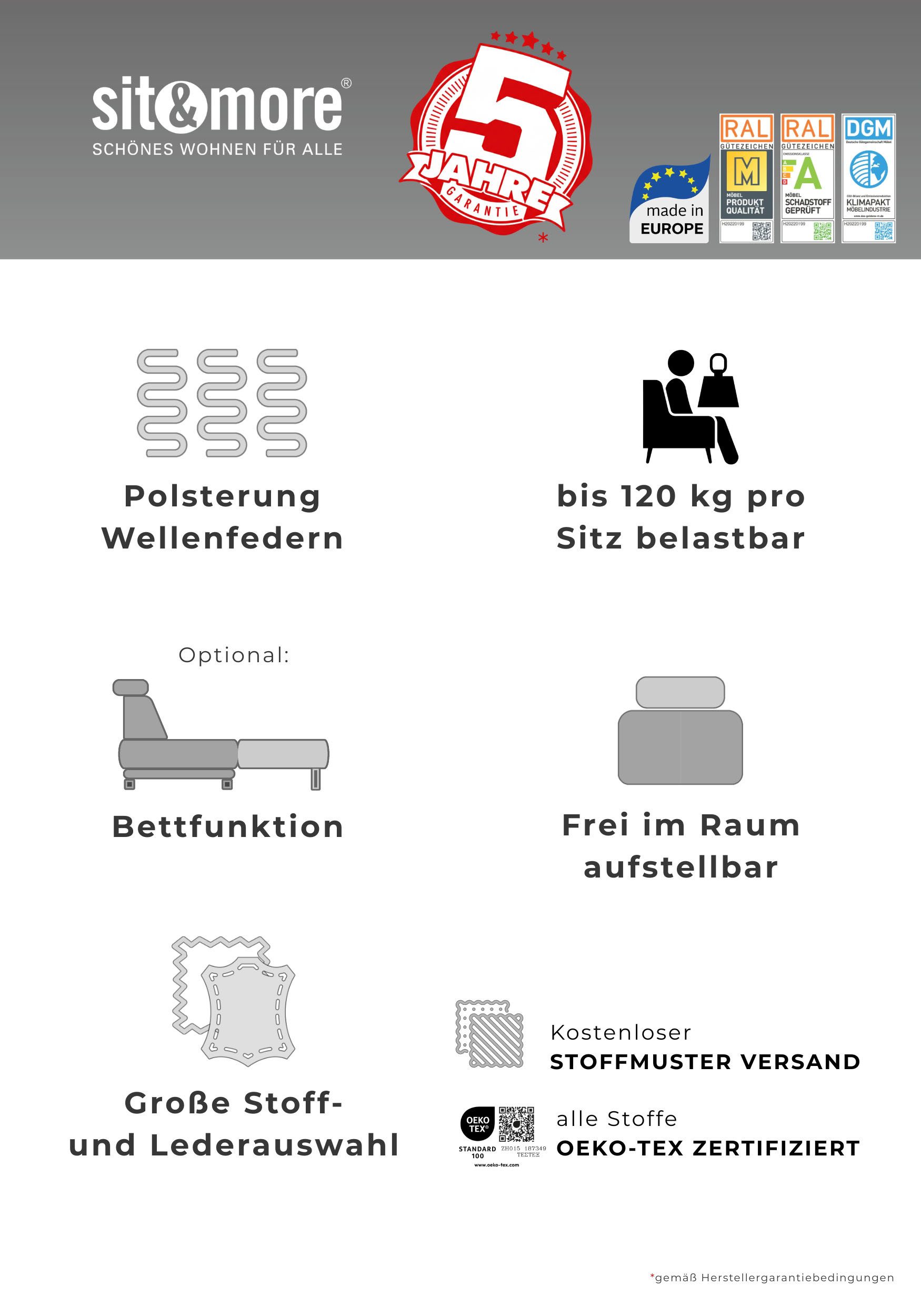 sit&more Wohnlandschaft Mailand U-Form, B: 312 cm, optional Bettfunktion