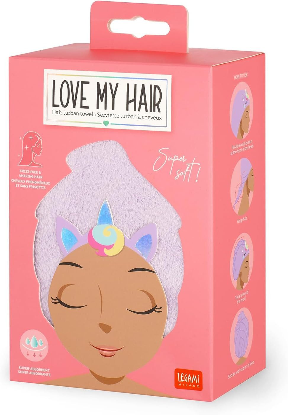 Legami Spiel LEGAMI Haarturban Unicorn – Mikrofaser, schnelltrocknend