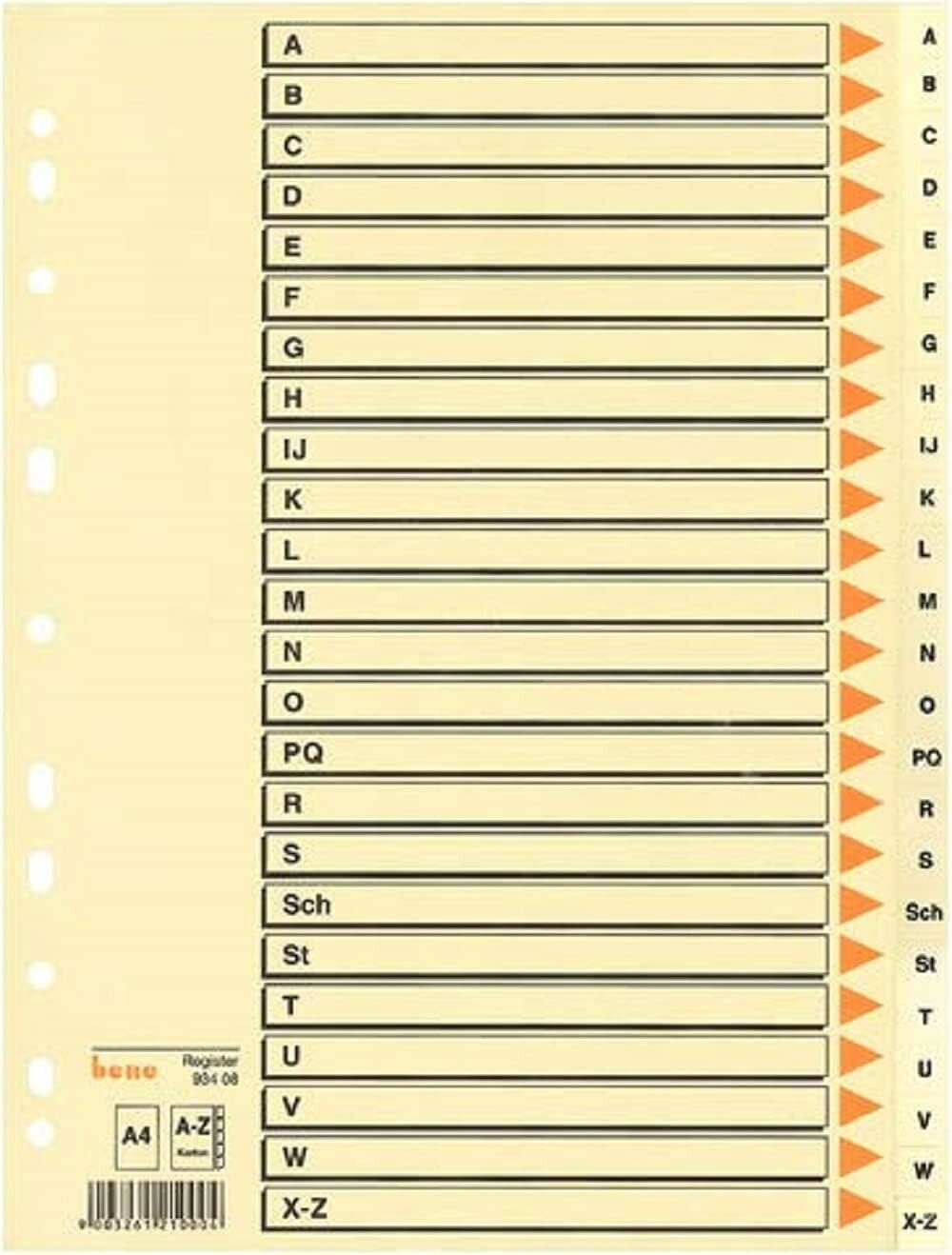 bene Aktenordner bene Ordnerregister Vollformat A-Z chamois 24-teilig