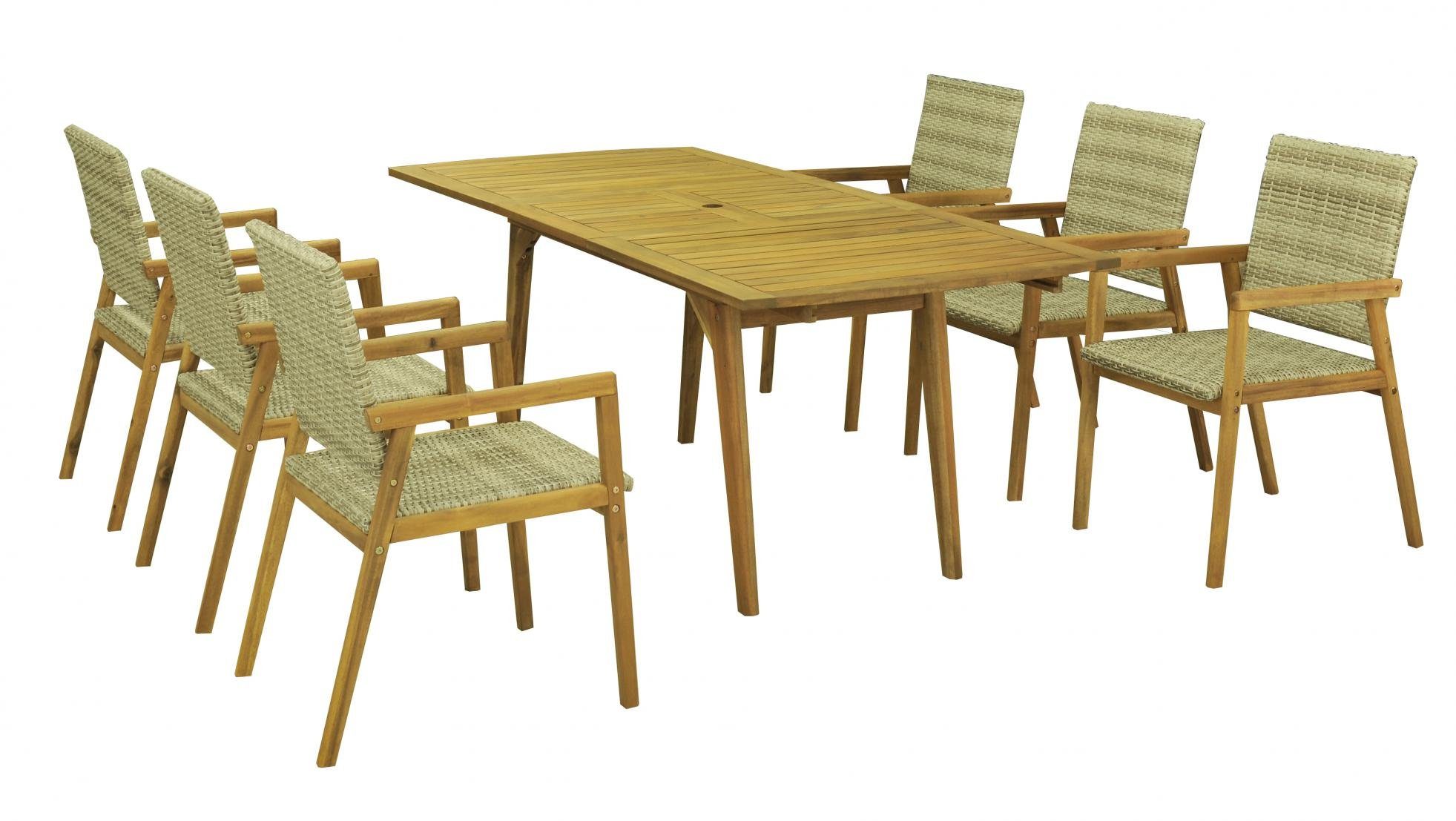 Endorphin Gartentisch Gartenset für 6 Personen Gartenmöbel Tisch ausziehbar 6er Set aus Akaz (Set) | Tische