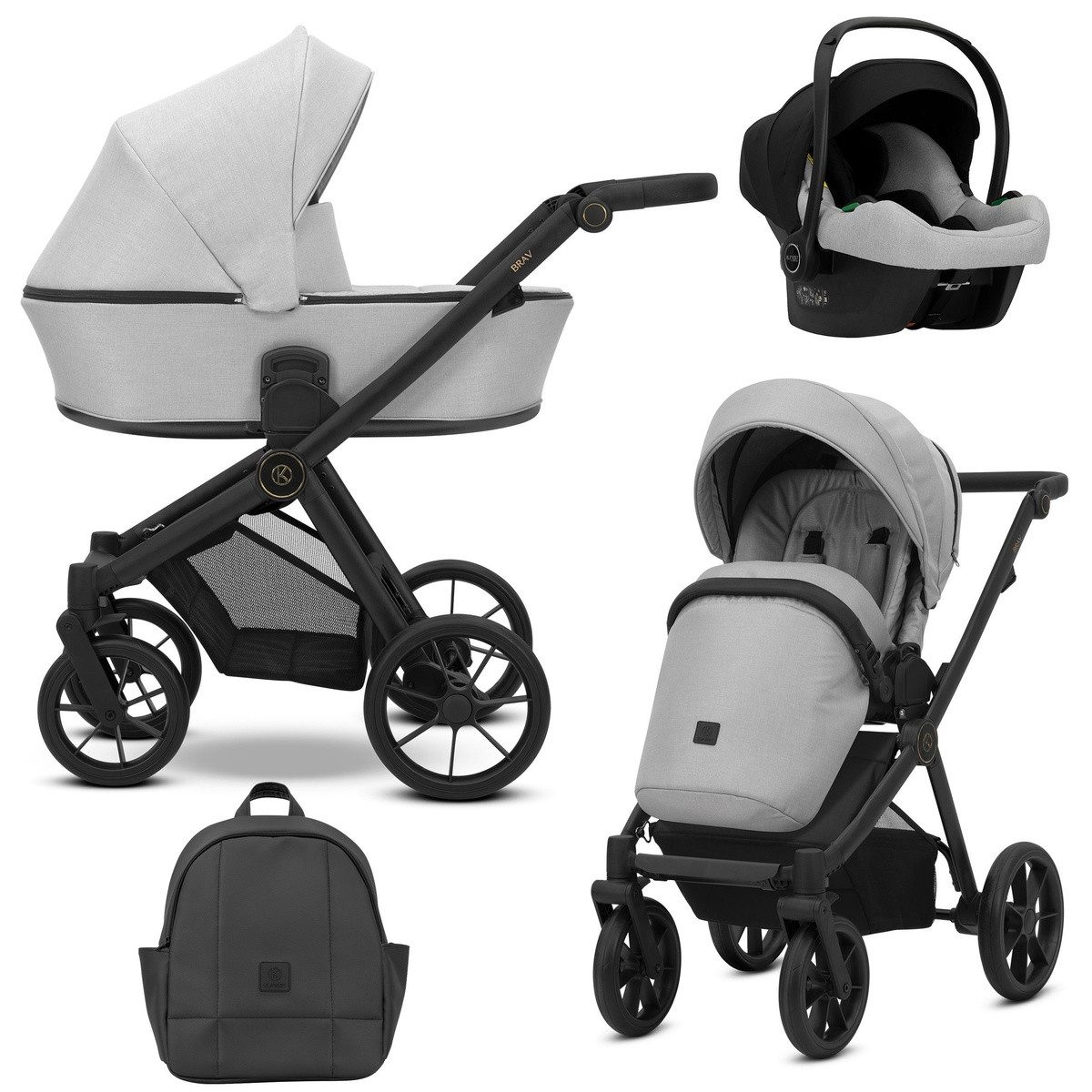 KUNERT Kombi-Kinderwagen BRAV 3 in1 Kinderwagen mit schwarzem Rahmen, Gelrädern und Autositz, Zertifiziert von TUV NORD und ZETOM, entspricht EN 1888-1:2018