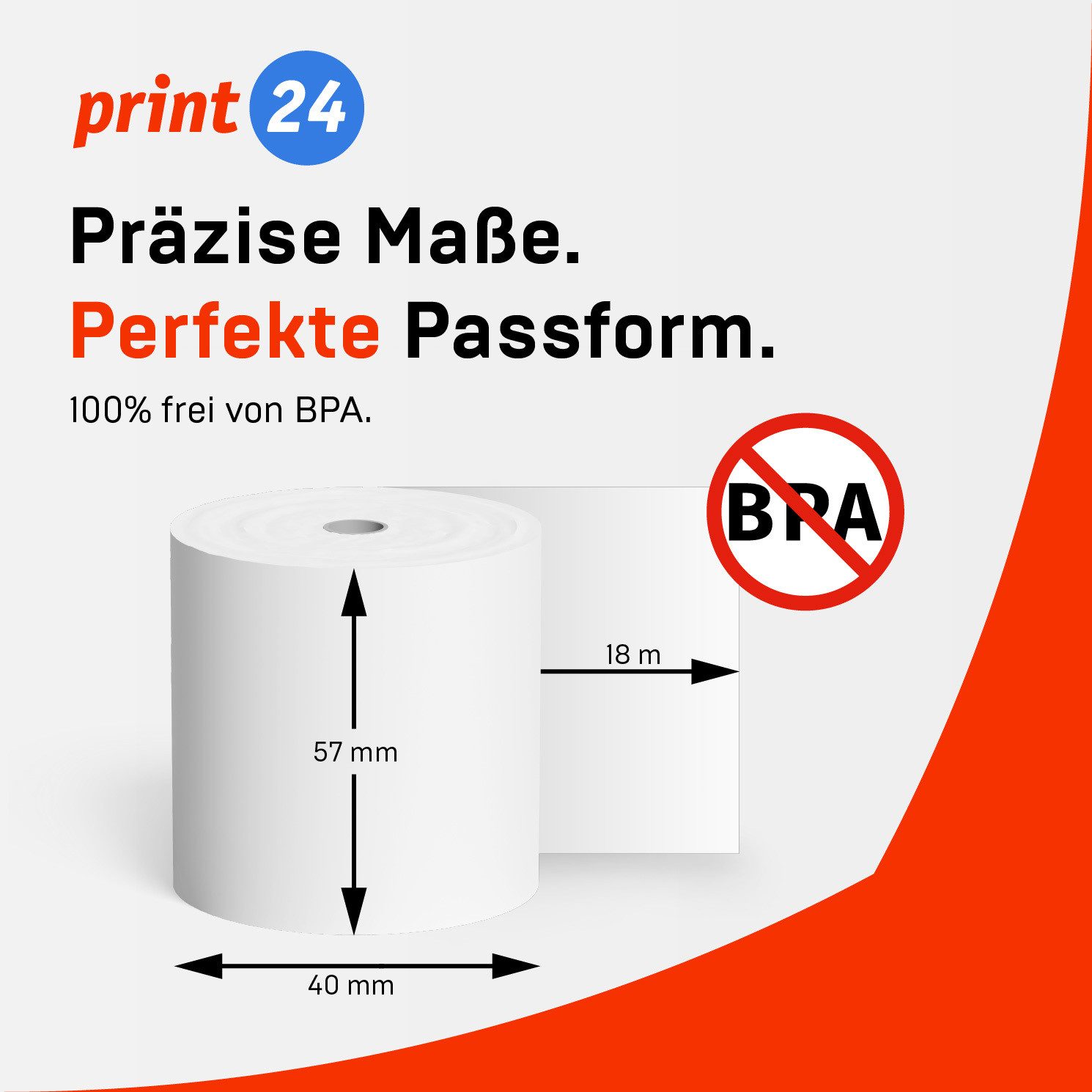 print24 Endlospapier Thermorollen, 57 x 40 x 12mm, 18m, PEFC, Für EPSON, IBM, u.v.m., PEFC-Zertifikat (GFA-PEFC-COC-500582)