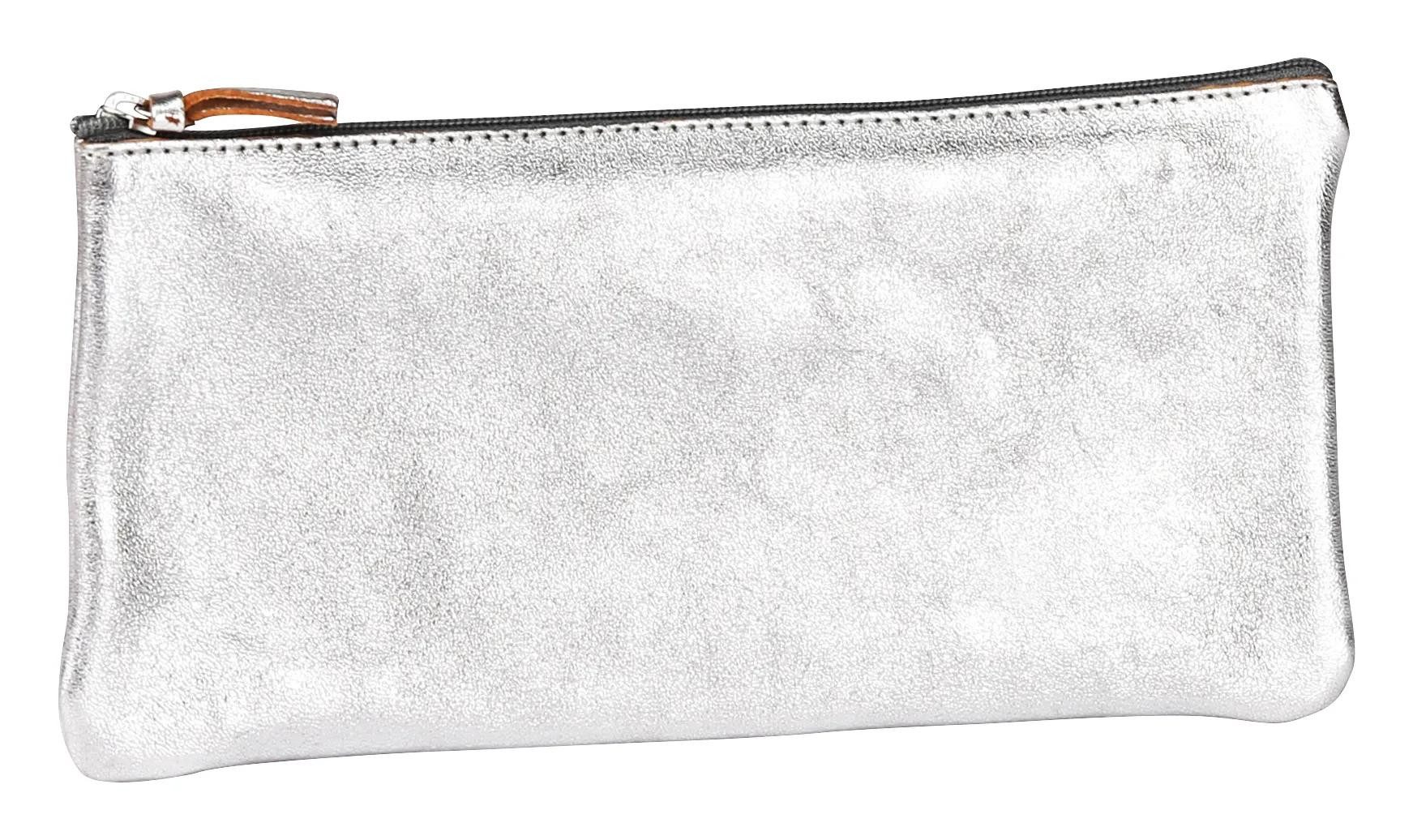 CLAIREFONTAINE Organizer 4x Schlampermäppchen Leder Cuirisé TM flach 22x11cm Silber 8701C, LEDER TASCHEN & LEDERWAREN