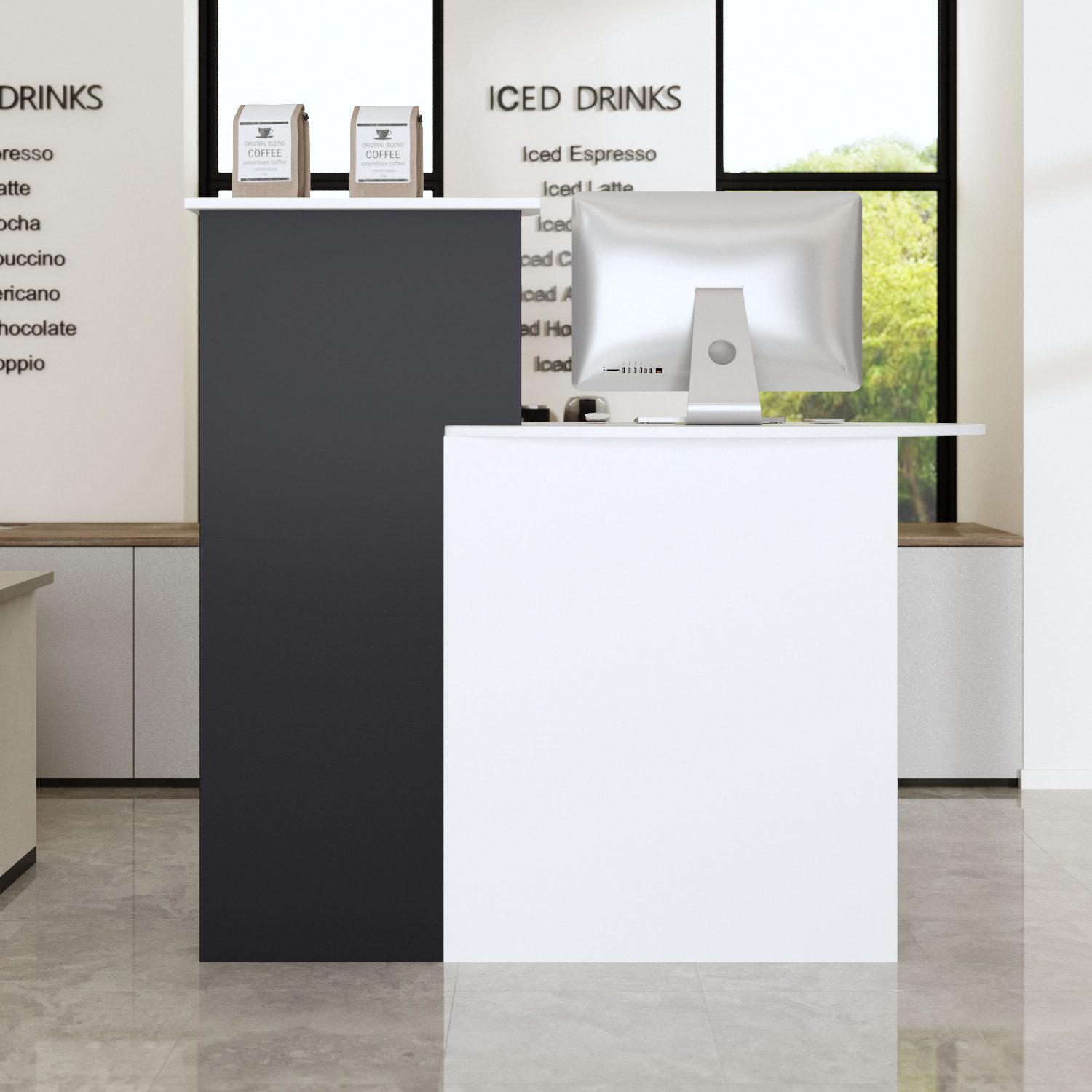HOMSEE Empfangstheke mit Schublade & Ablagefächern, für Café, Büro & Salon, 121x60x110cm (1-St), Rezeptionstisch, Rezeptionstheke, Modern Dunkelgrau-Weiß