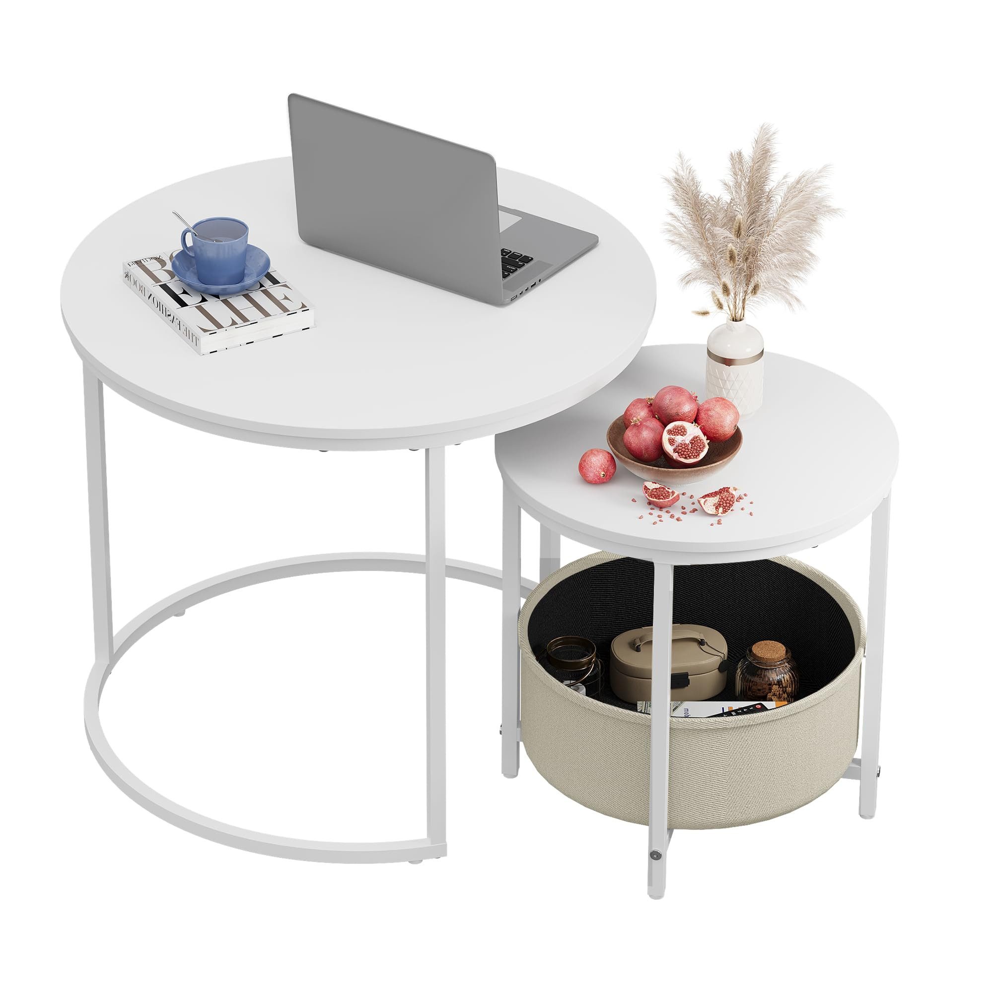 WLIVE Couchtisch Couchtisch 2er‑Satztisch rund mit Stauraum, (Beistelltisch günstig online kaufen