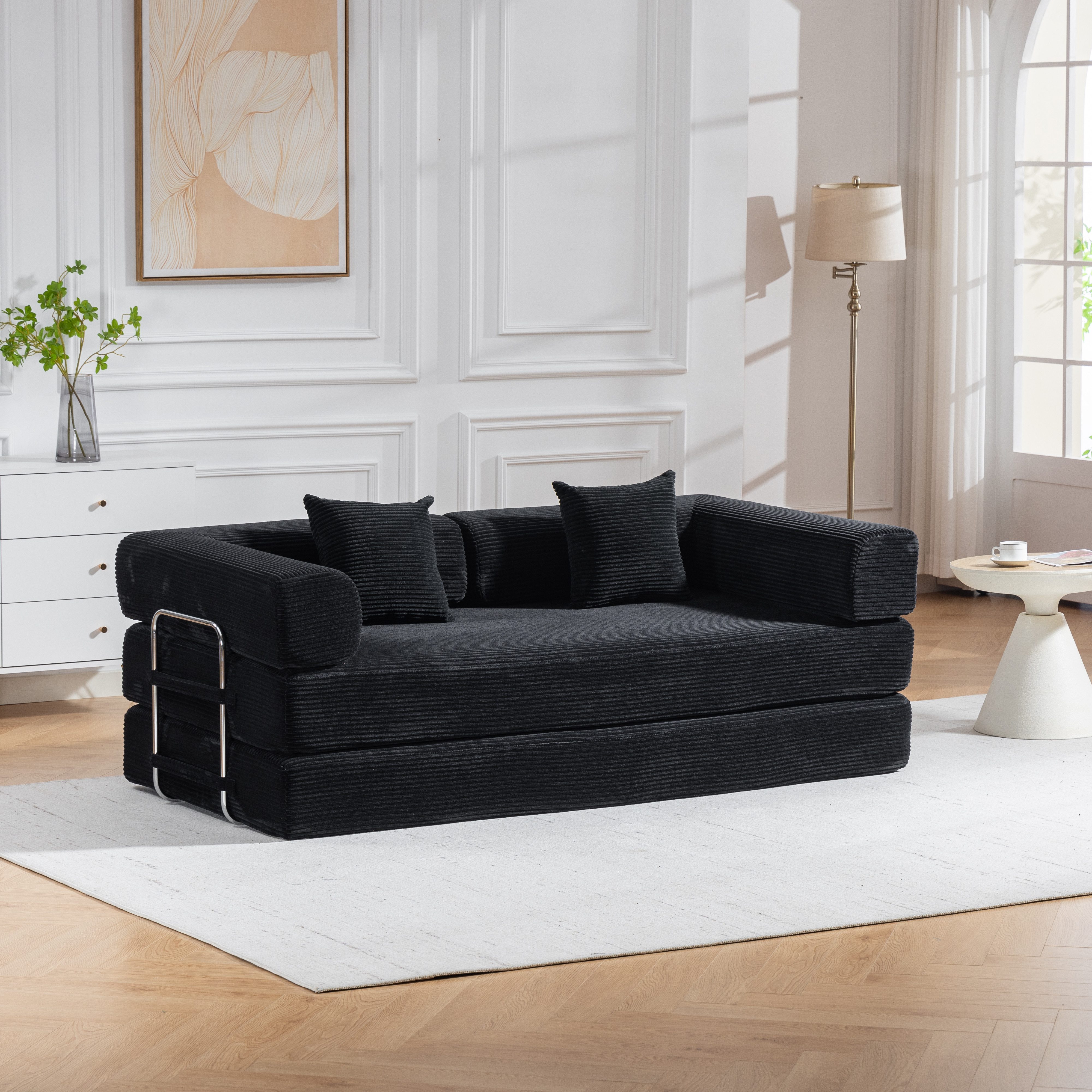 Sinaopus Schlafsofa Modulares Schlafsofa aus Kurzcord mit Schlaffunktion, Modernes Sofa mit Bettfunktion, weicher Polsterung und Kissen