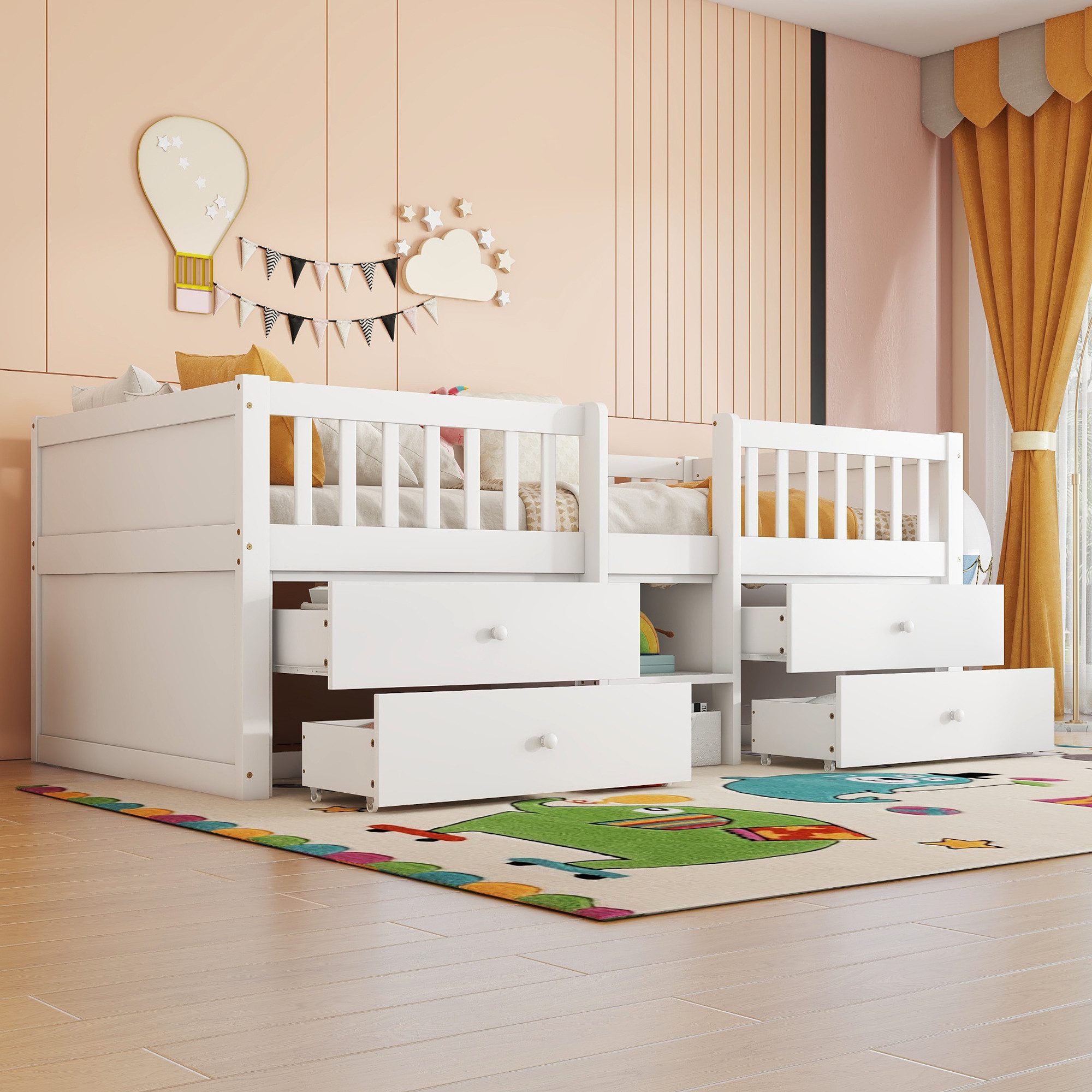 OKWISH Kinderbett Halbhohes Bett,Einzelbett,mit 4 Schubladen günstig online kaufen
