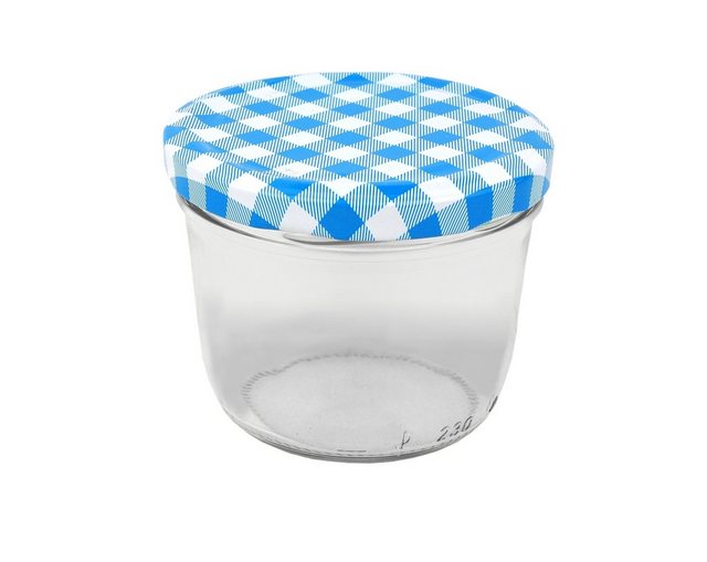 MamboCat Einmachglas 50er Mix Set Sturzgläser – 230 ml Marmeladenglas Einmachglas Einweckglas – To 82 rot und blau karierte Deckel – inkl. Diamant-Zucker Rezeptheft