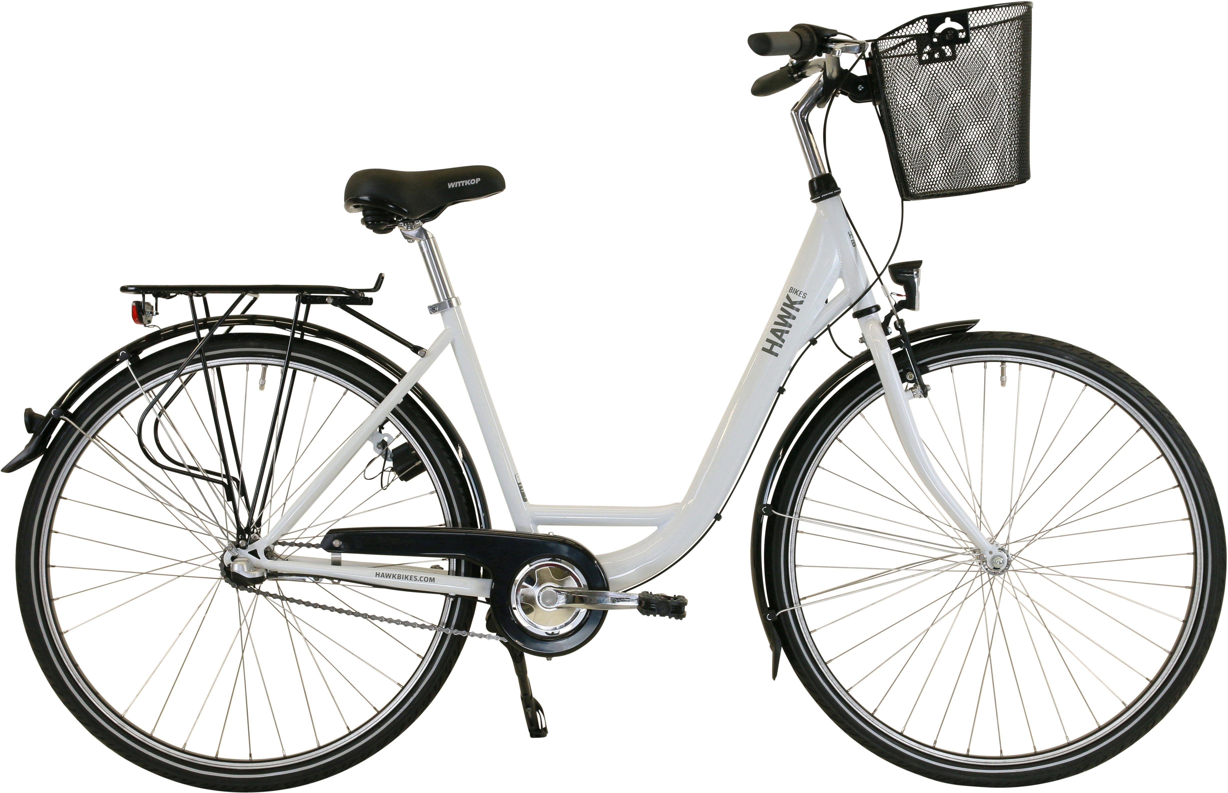 HAWK Bikes Cityrad City Wave Premium Plus White, 3 Gang Shimano Nexus Schaltwerk, für Damen und Herren