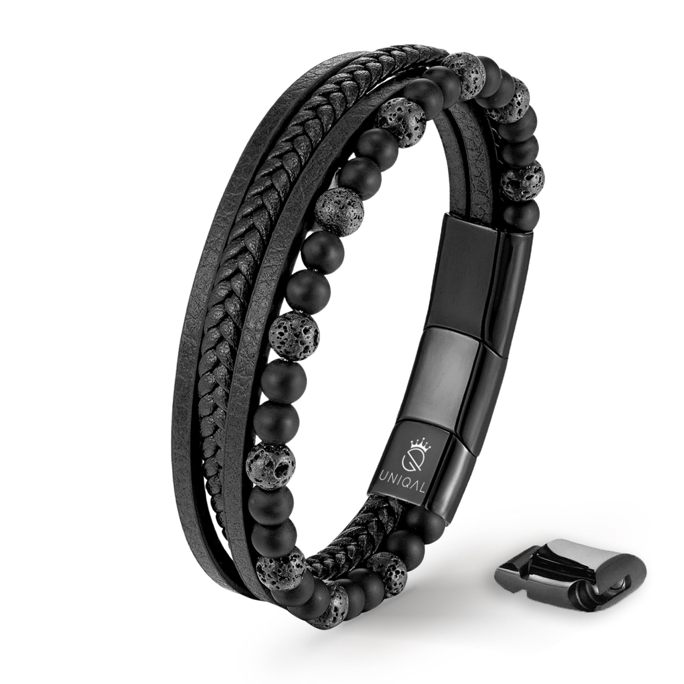 UNIQAL.de Lederarmband Lederarmband Herren "FANCY" Perlenarmband Naturstein Geflochten (Edelstahl, Echtleder, Casual Style, handgefertigt)