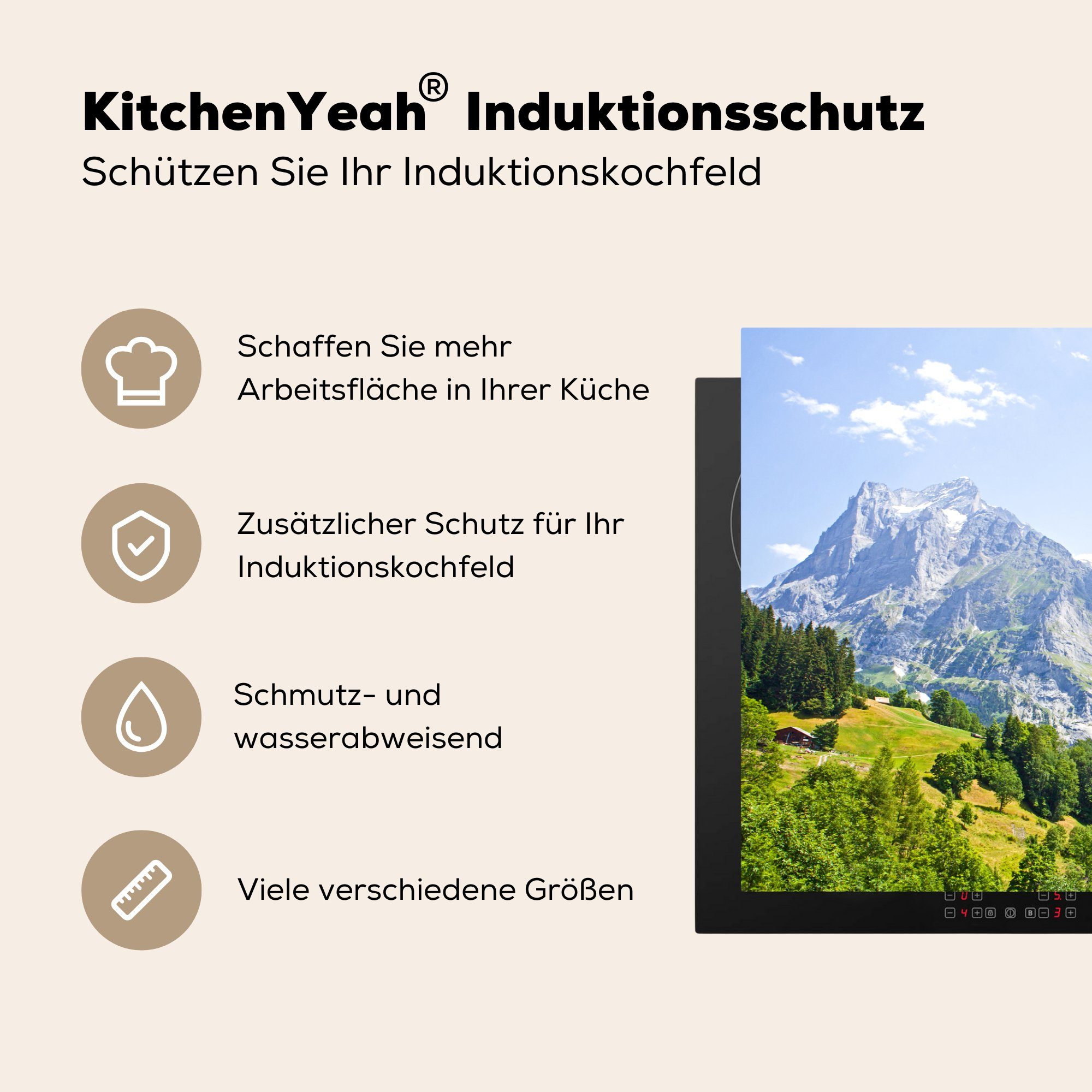für 81x52 tlg), der in Vinyl, Herdblende-/Abdeckplatte küche, Schweiz, der bei Eiger MuchoWow cm, Junfrau (1 Panorama Ceranfeldabdeckung Schutz die Induktionskochfeld