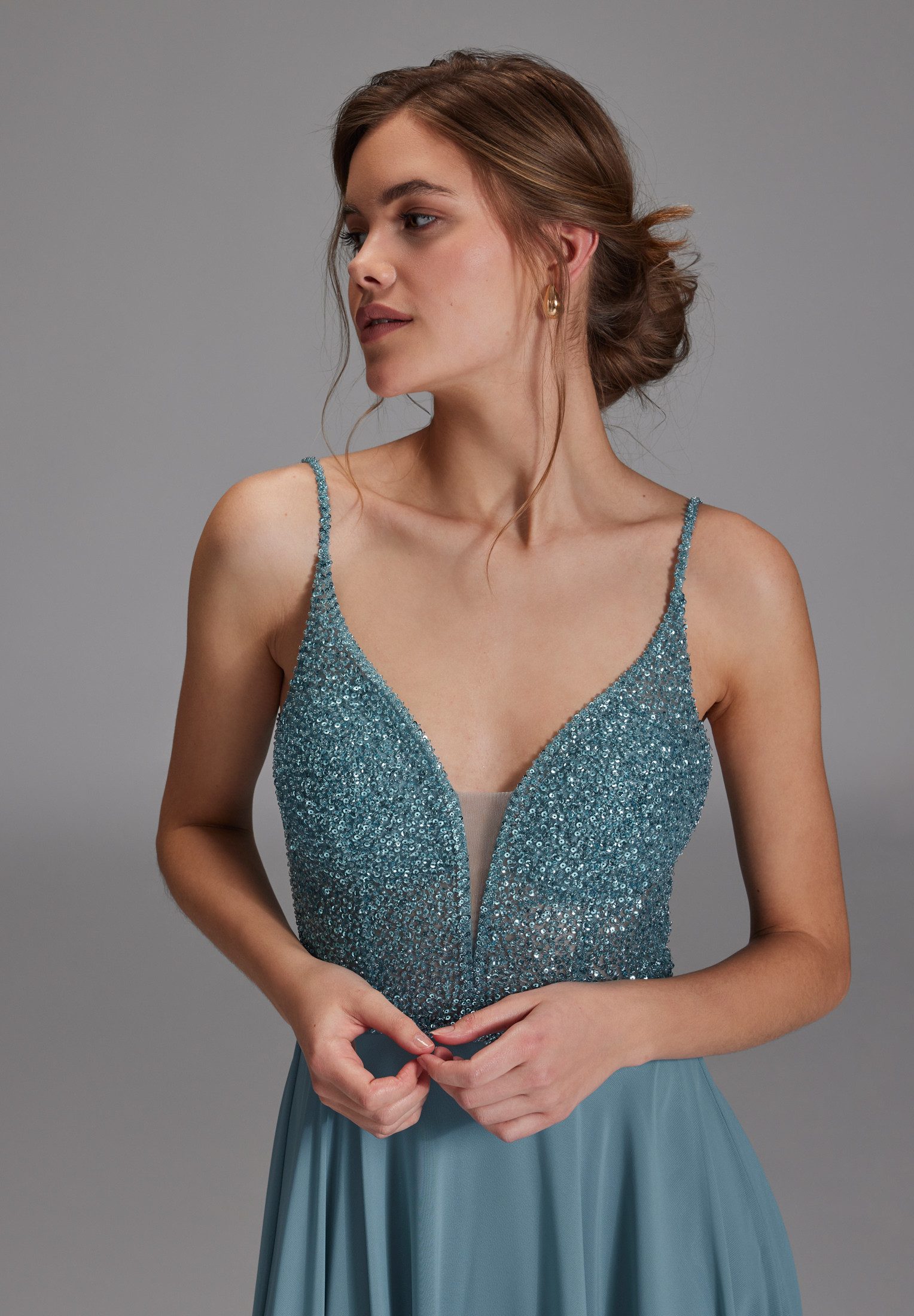 Hey Kyla Abendkleid - Abendkleid aus Materialmix Taillierter Schnitt mit ausgestelltem Rockteil