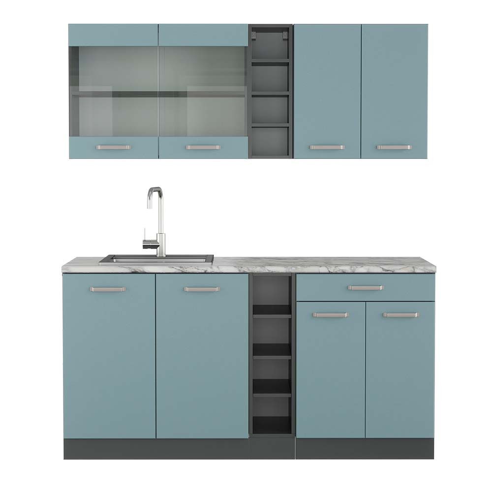 Vicco Küchenzeile R-Line, Blau-Grau/Anthrazit, 160 cm, günstig online kaufen