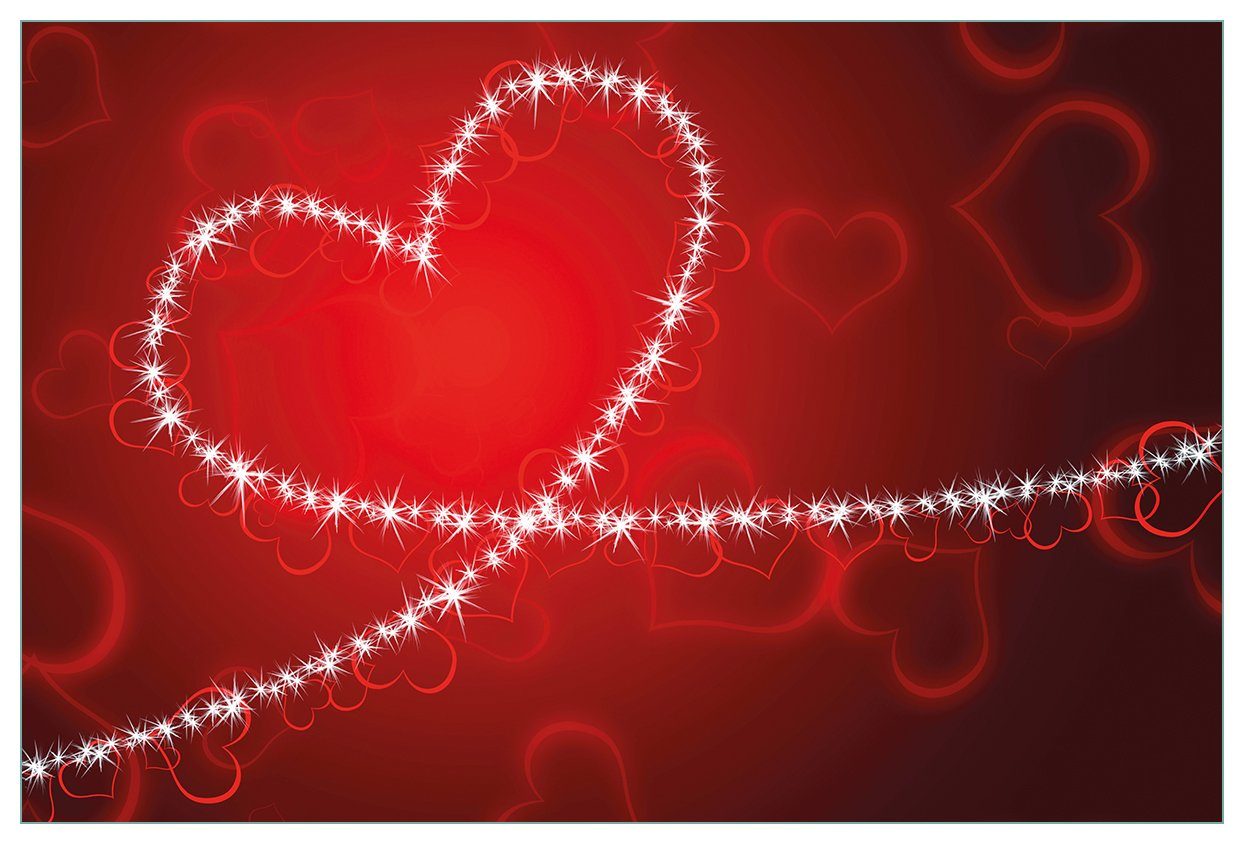 Wallario Küchenrückwand Leuchtendes Herz aus Sternen vor rotem Hintergrund, (1-tlg)