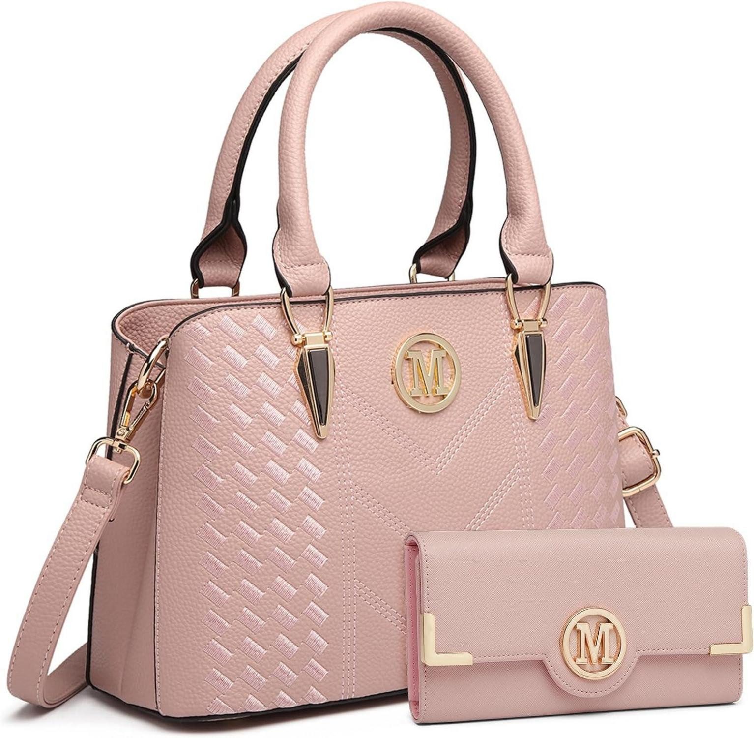 Schultertasche Damen Handtasche Mittelgroß Shopper Set Rosa mit Geldbörse