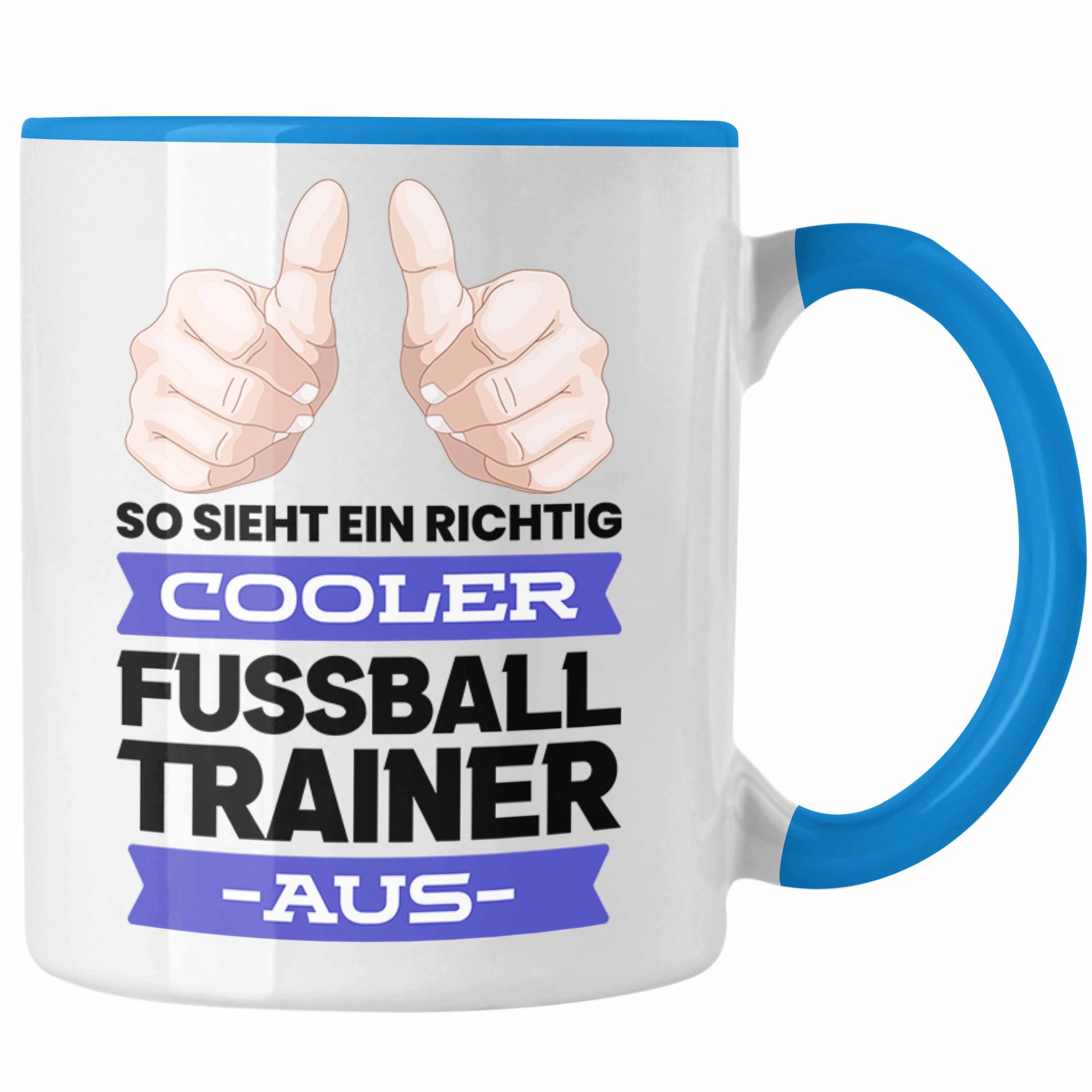 Trendation Tasse Trendation - Bester Fussballtrainer Geschenk Tasse Danke Fußball Coach Geschenkidee Geburtstag Weihnachten Spruch Blau