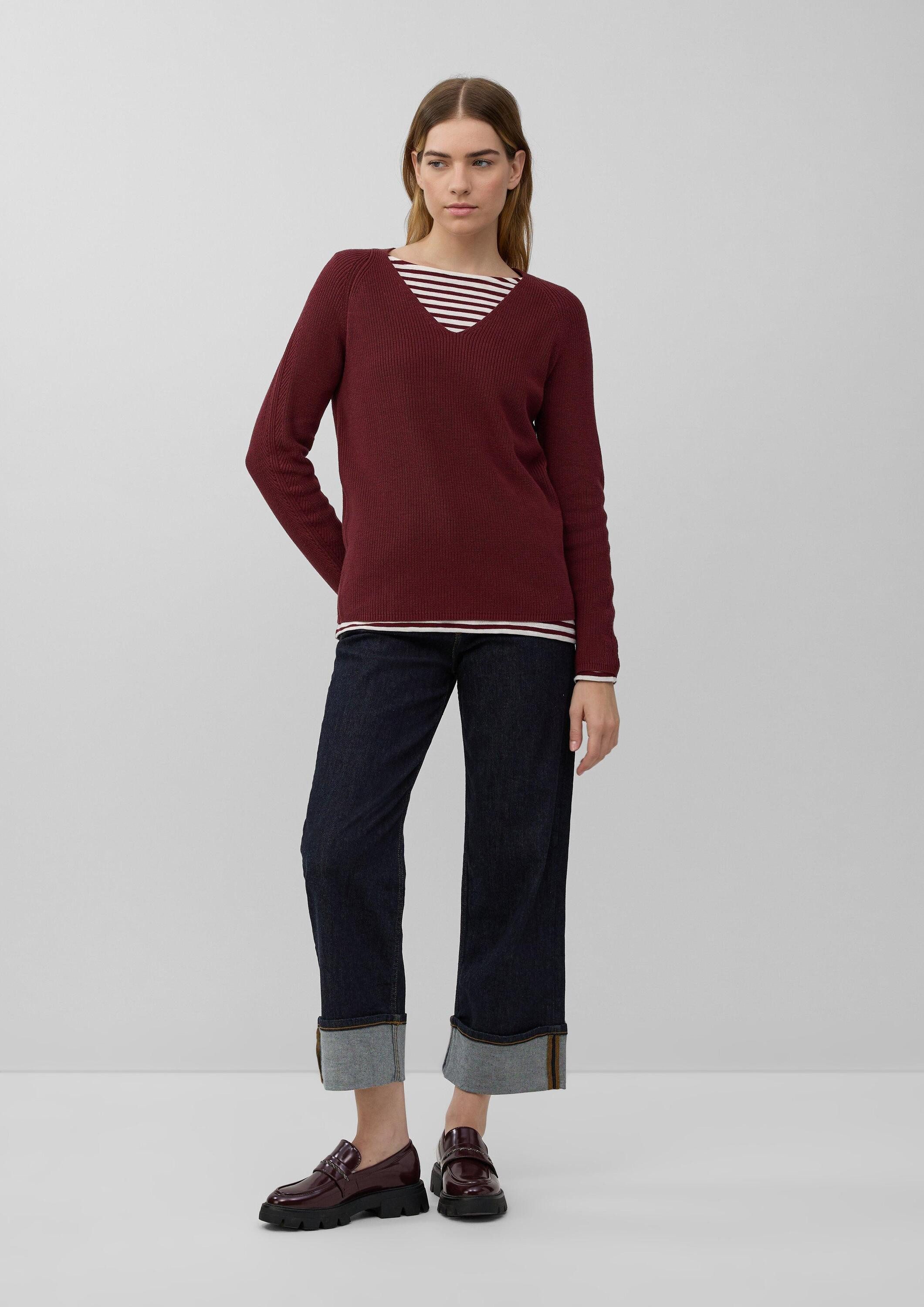 s.Oliver Longpullover Strickpullover Strickpullover aus Baumwollmix mit V-Ausschnitt
