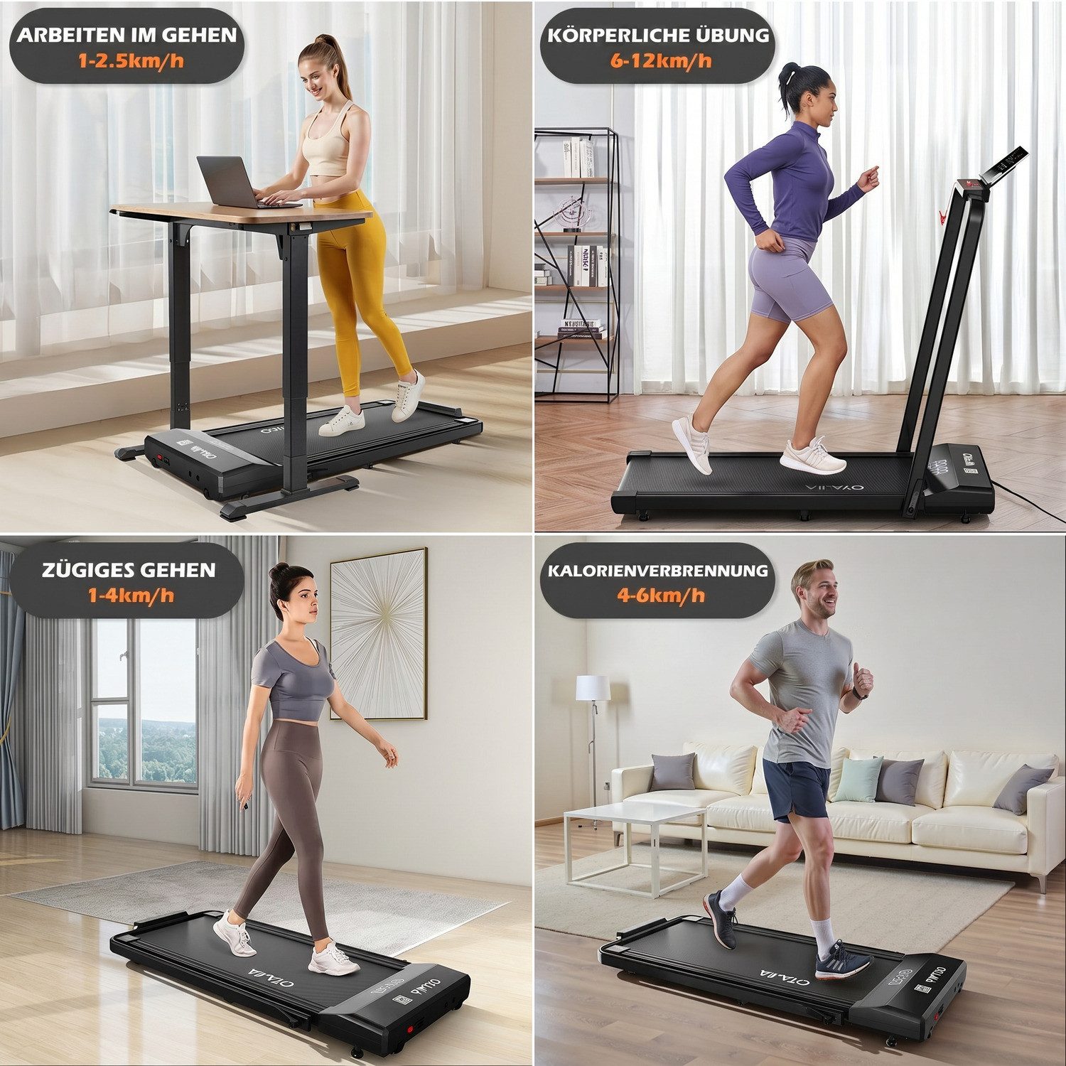 kehot Laufband Klappbares Laufband für Zuhause – 1–12 km/h & Bluetooth (Aluminium Laufband 40×95 cm – bis 120 kg belastbar, LED Display & 12 Programme – für Home Office Training), Ultraflach Klappbar – Stabiler Rahmen & Leicht Verstaubar