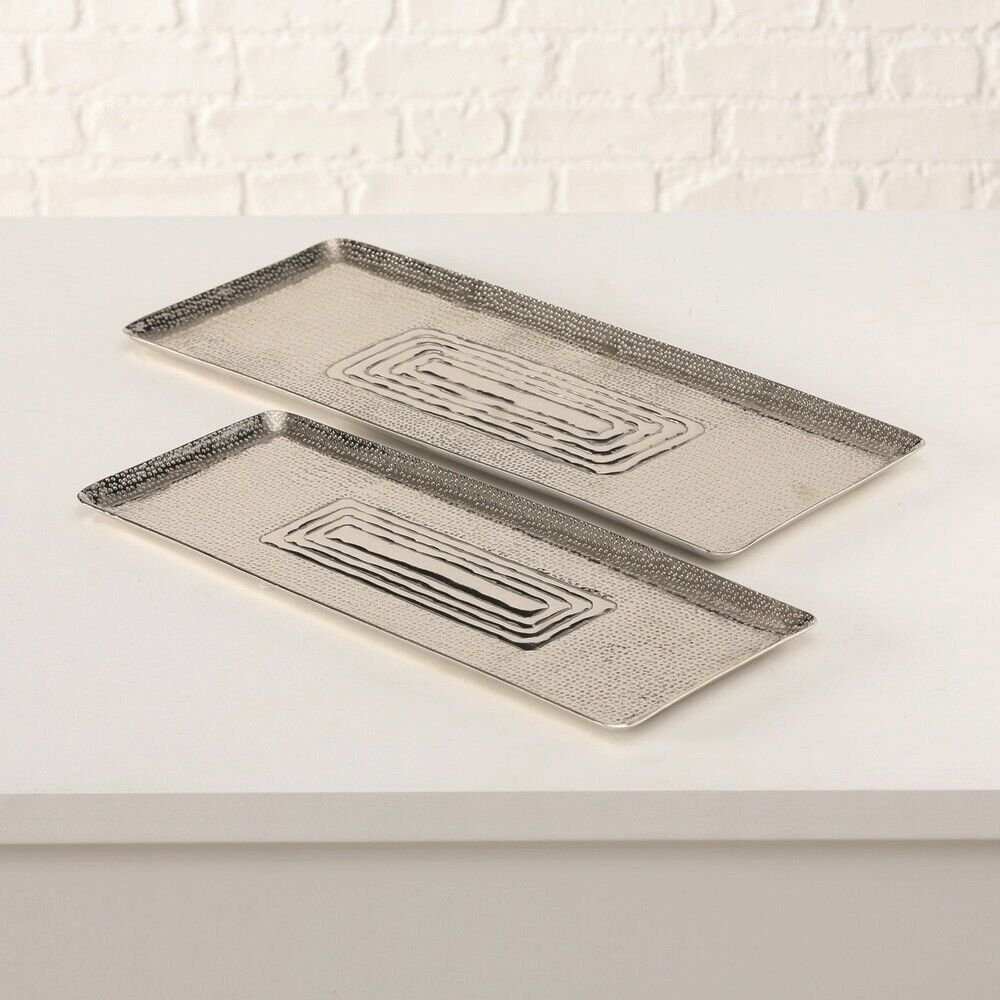 Meinposten Dekotablett Tablett Dekotablett Dekoschale silber Metall Deko Kerzentablett 47cm (1 St), mit Mustern & Hammerschlägen verziert