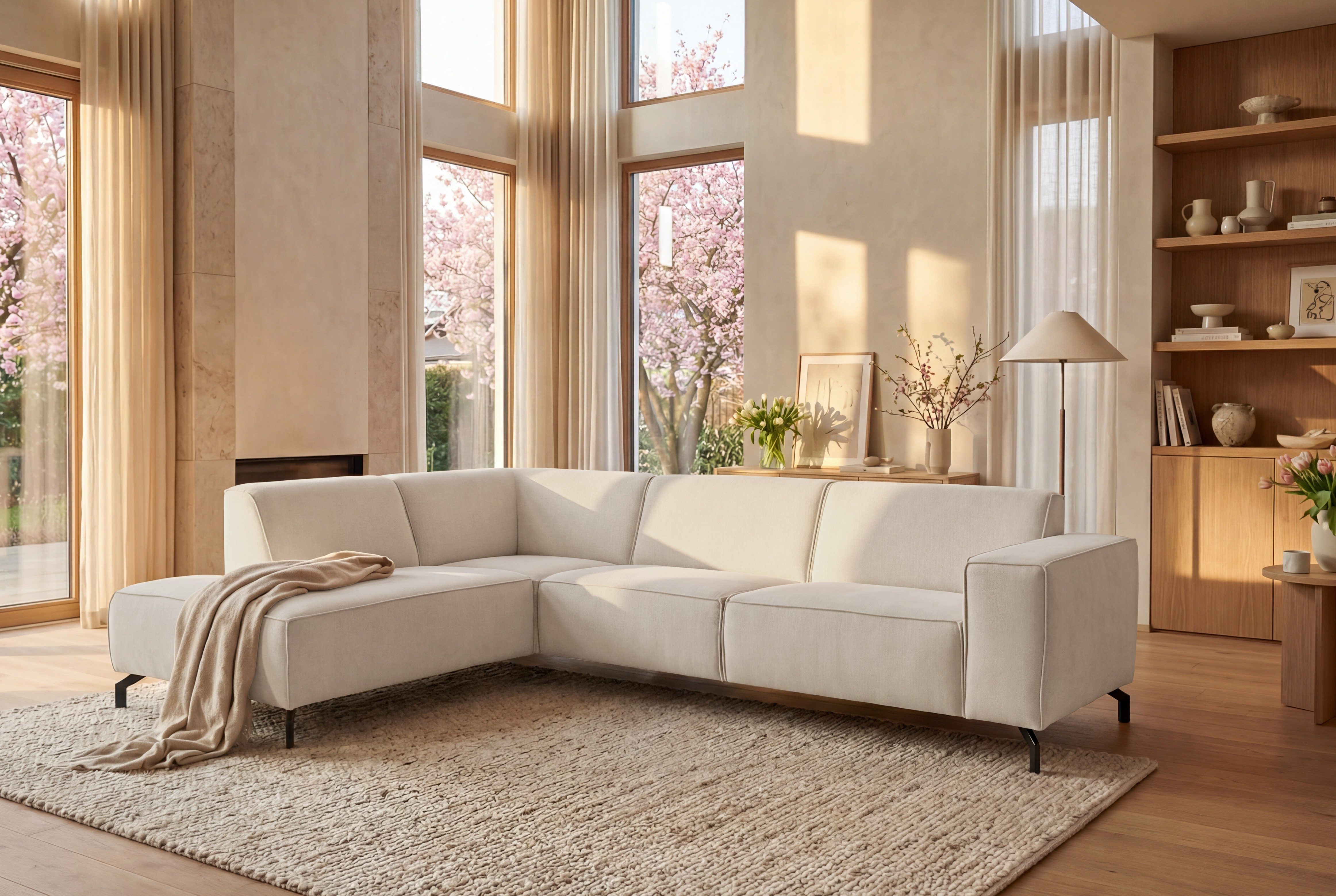 Home affaire Ecksofa LORCAN mit Metallfüßen, Breite 275 cm, weiches Sitzgefühl, Metallfüße, Lederoptik, Struktur, Bouclé