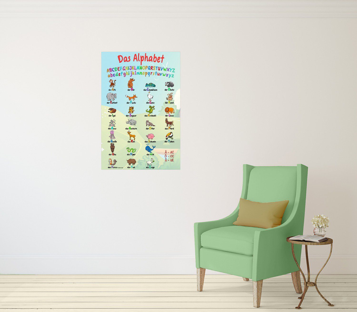 Wallario Poster, Alphabet mit lustigen Tieren für Kinder - Das ABC, in verschiedenen Ausführungen