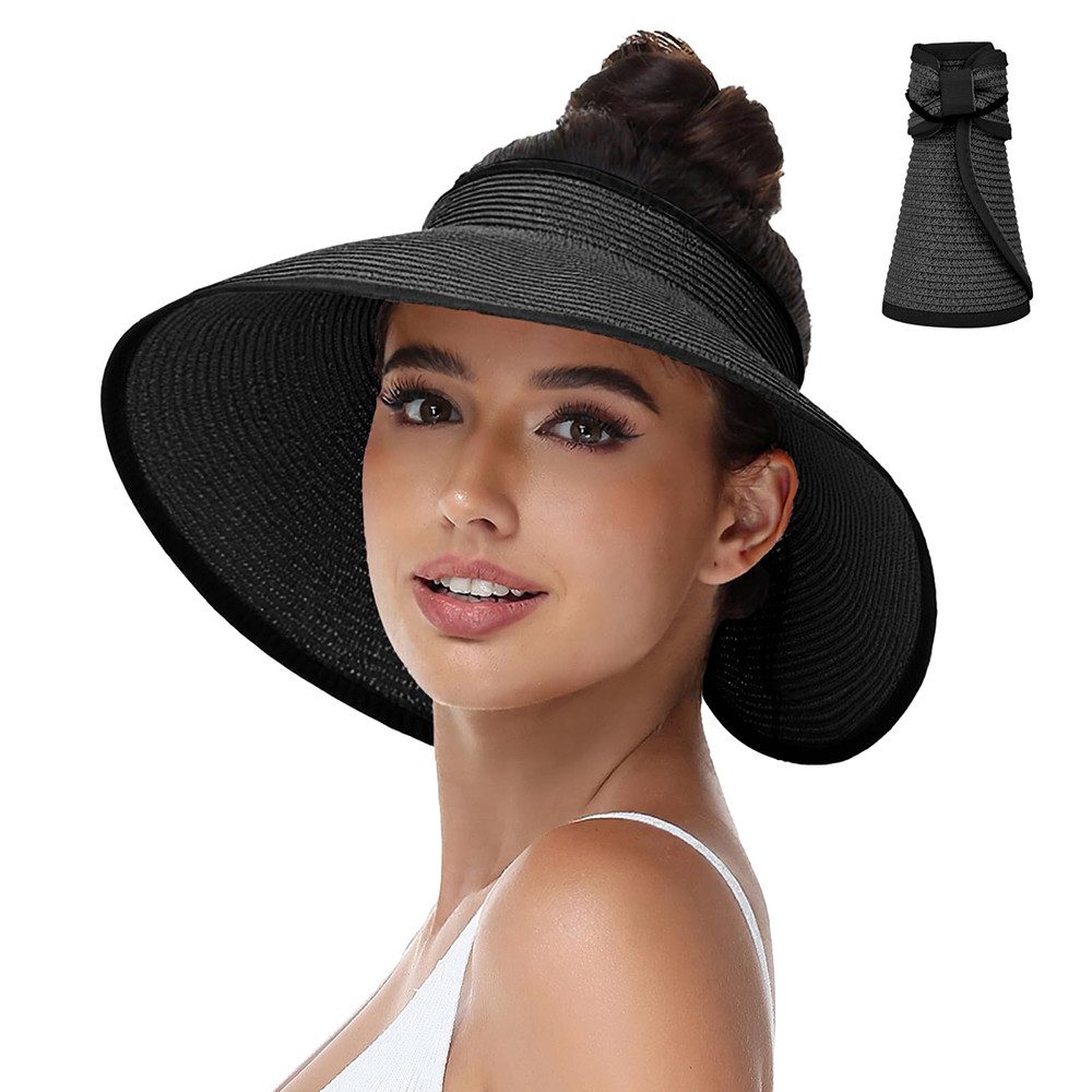Zaewry Sonnenhut Sonnenhüte mit breiter Krempe, Sonnenhut für Damen,Faltbar rollbar für Outdoor-Abenteuer, Wandern,Pferdeschwanz-Öffnung,Strandhut