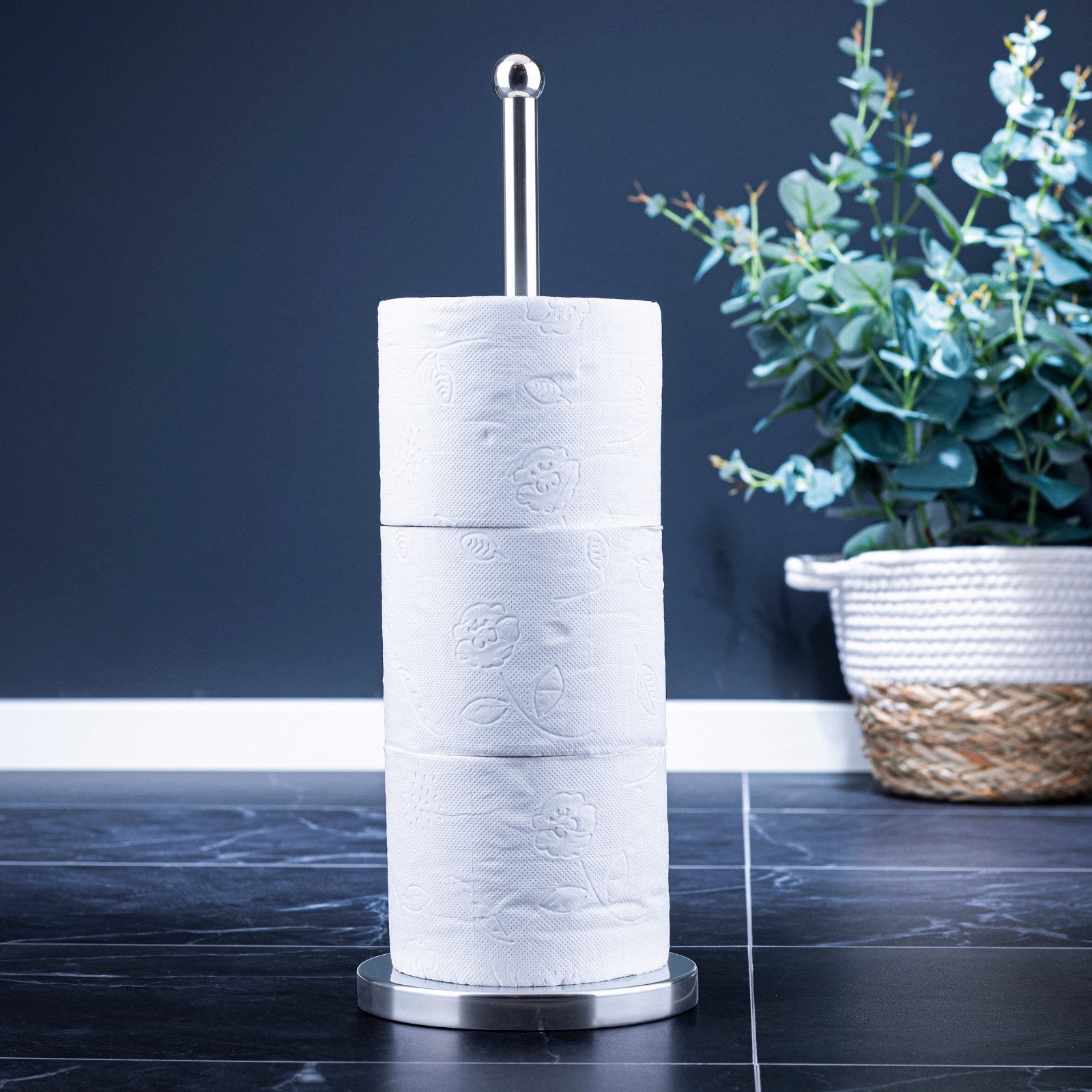 Haushalt International Im- und Export GmbH Toiletten-Ersatzrollenhalter Klopapierhalter Rollenhalter Edelstahl Silber 42x15cm (Stück, 1-St., Packung), 2-teilig, unten beschwert, Silber, Badezimmer, Hauhshalt