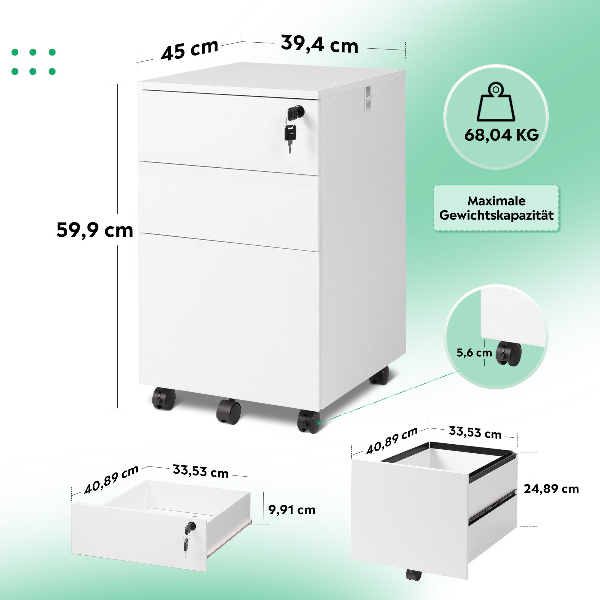 DEVAISE Aktenschrank Abschließbarer Rollcontainer mit 3 günstig online kaufen
