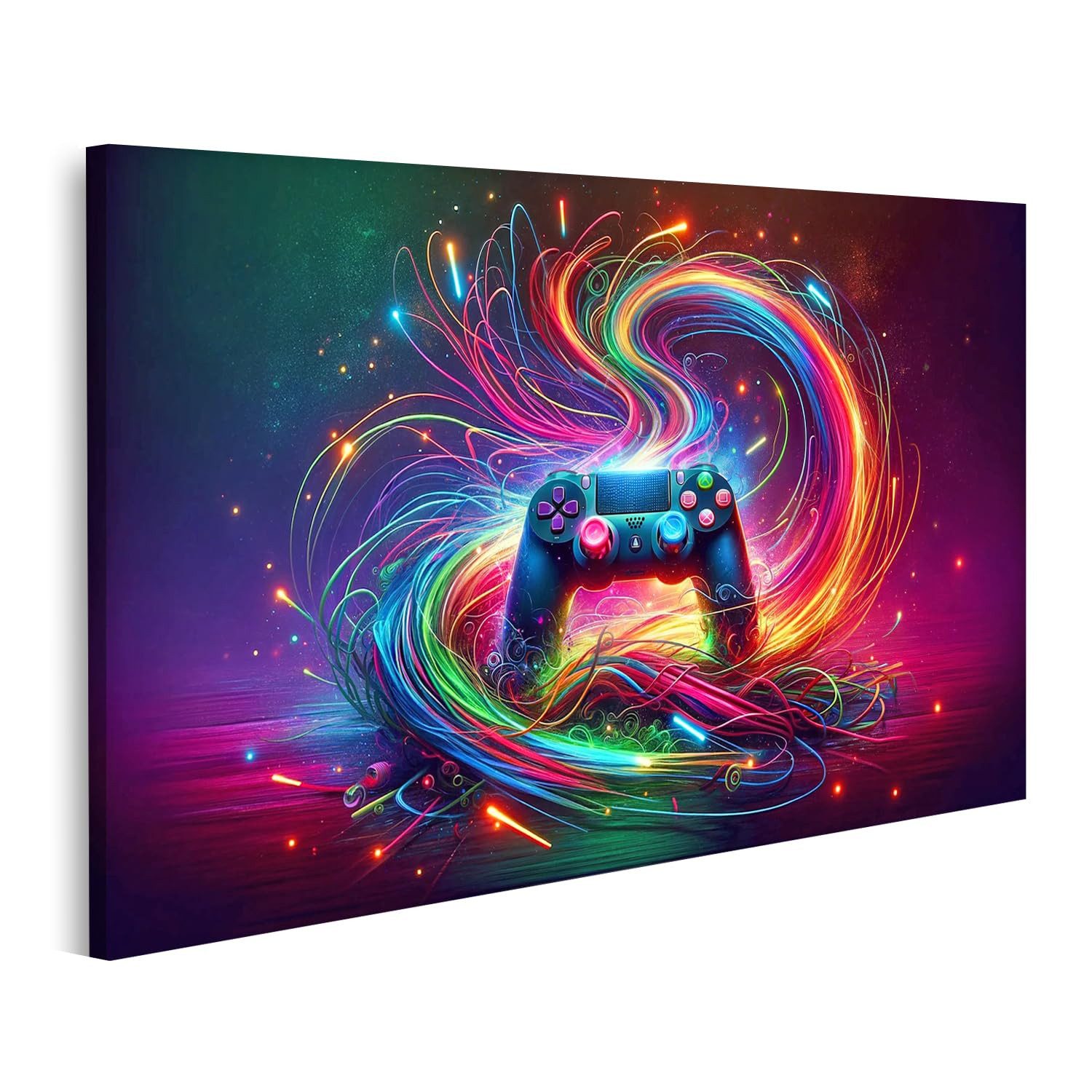 islandburner Leinwandbild Für Gamer Fans Neon Videospiel Controller Cyber Gaming auf Leinwand