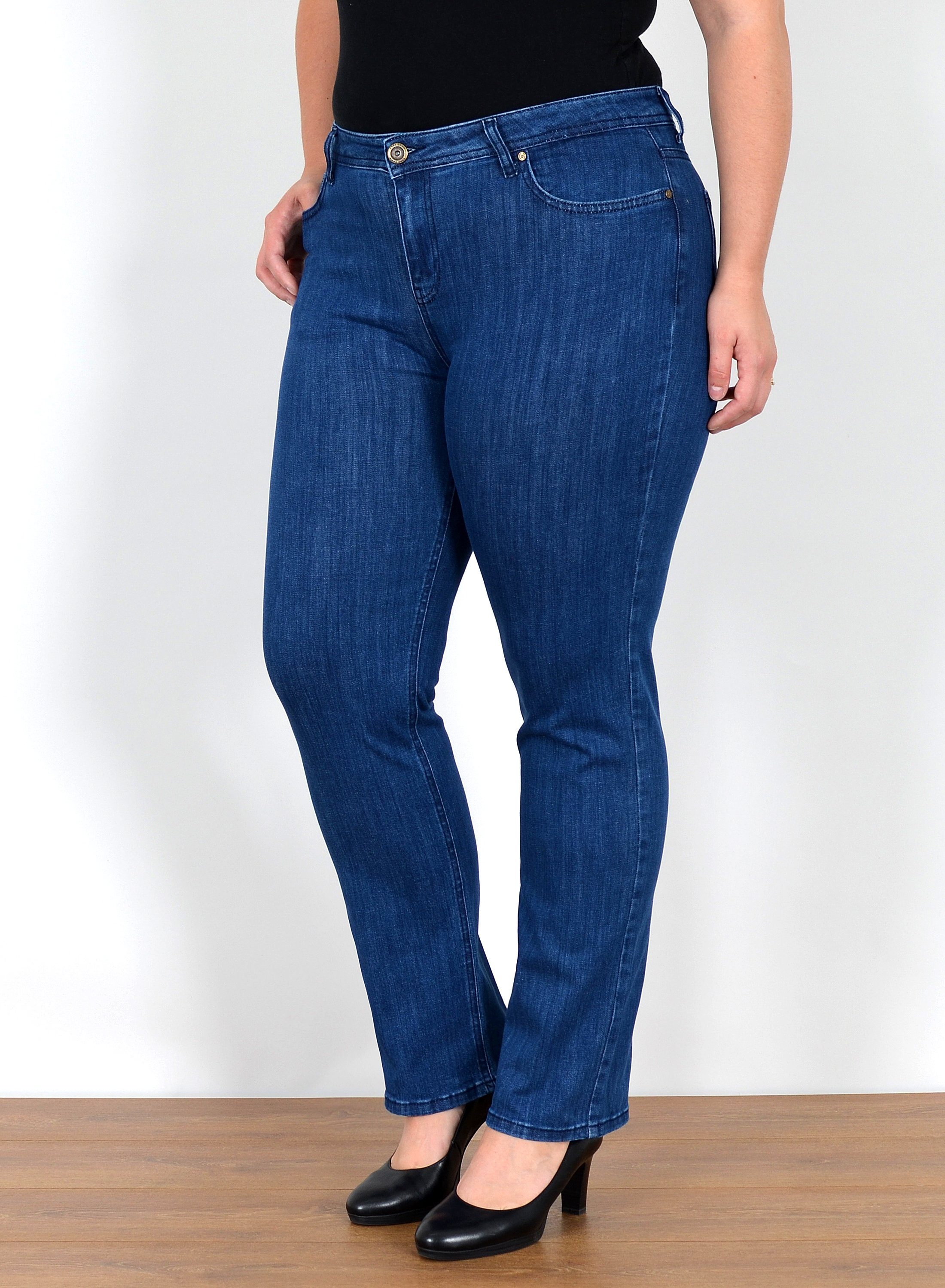 ESRA Straight-Jeans Gerade Schnitt Jeans Damen Hose High Rise bis Große Grö günstig online kaufen