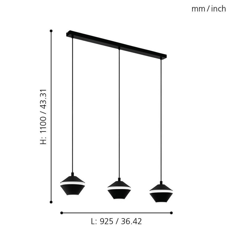 92,5 Hängeleuchte, Leuchtmittel GU10, inklusive, LED-Hängeleuchte cm EGLO Esstischlampe, Hängelampe, Perpigo, L Pendellampe,