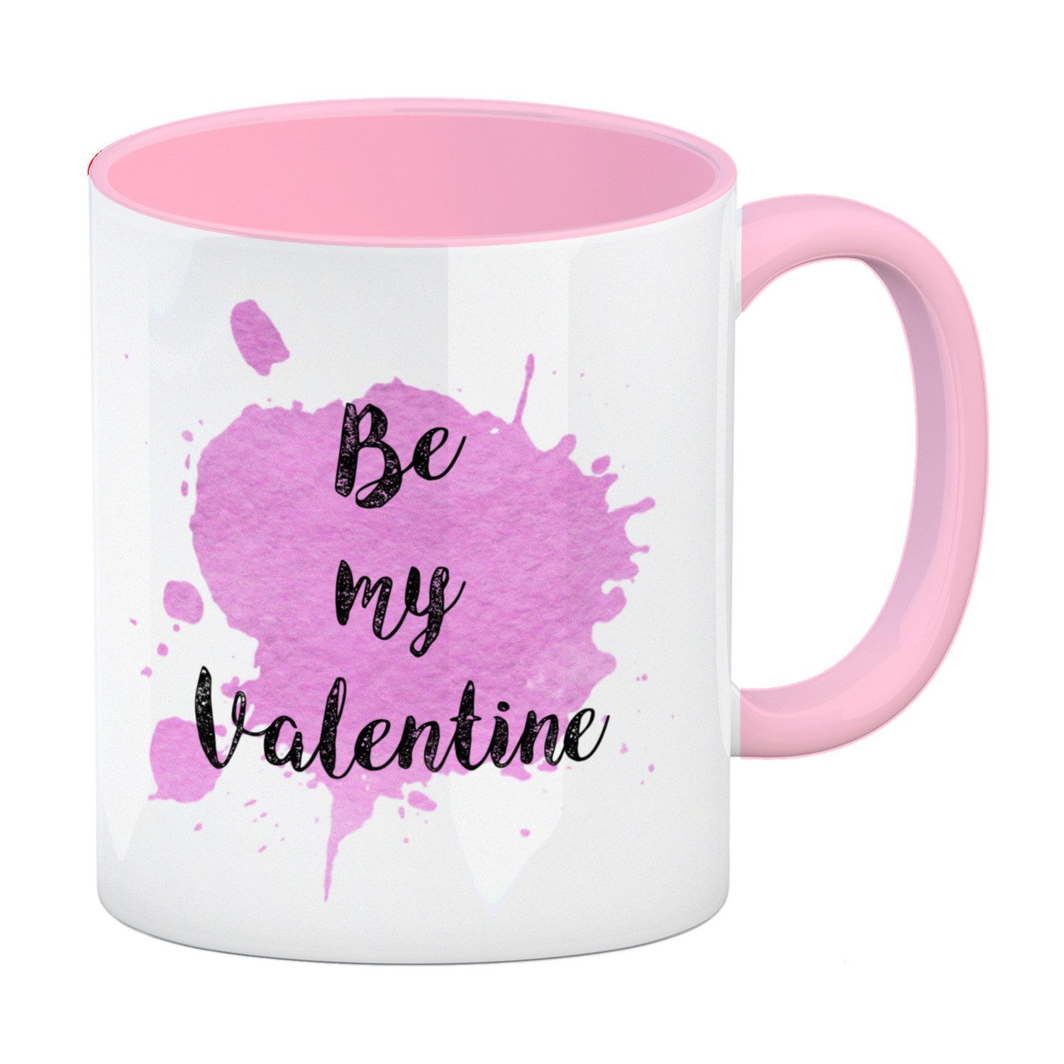 Tasse Be my Valentine Kaffeebecher Rosa mit rosa Farbkleks