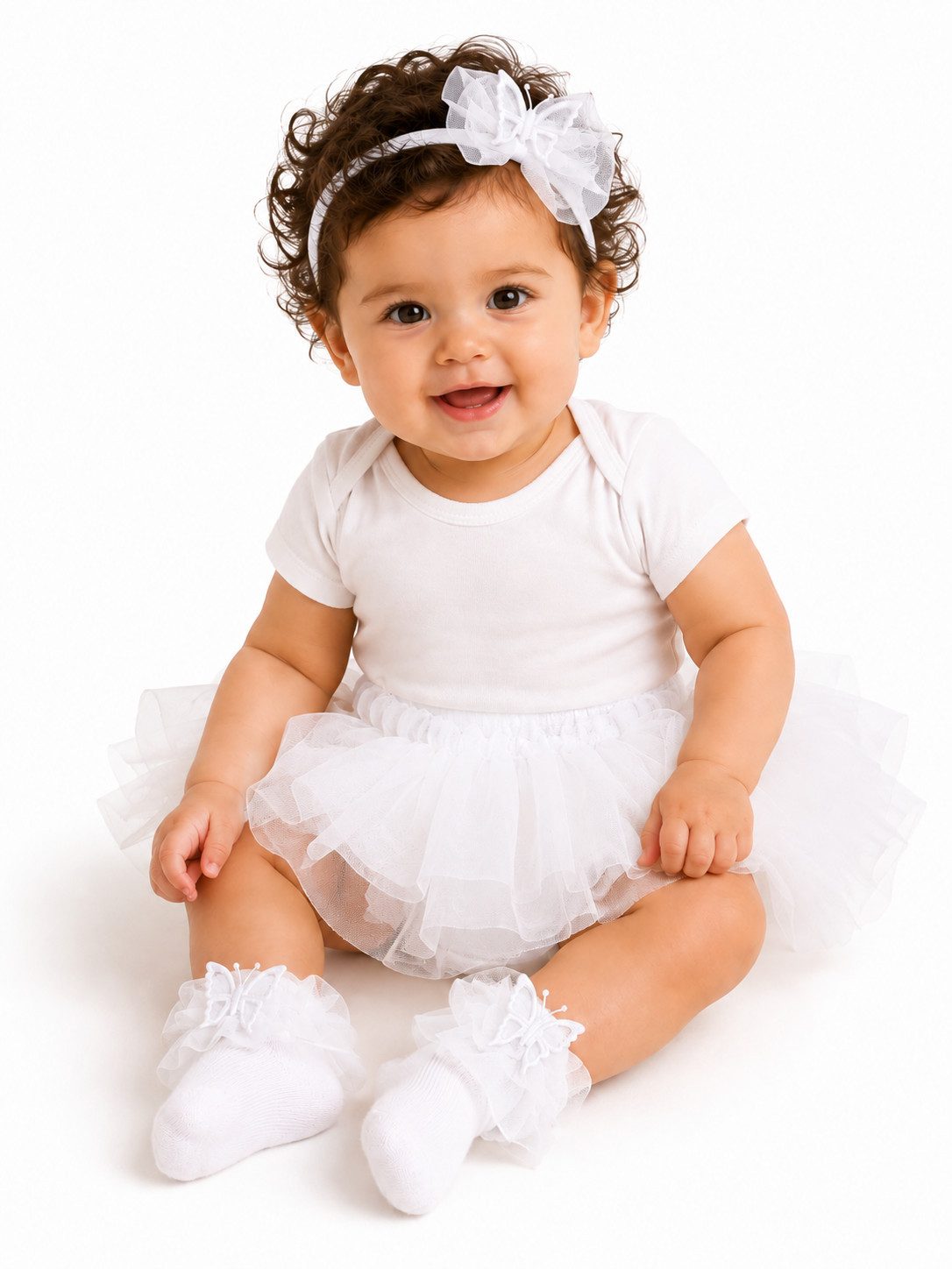 La Bortini Socken Baby Set Strümpfe mit Rüschen und Stirnband in Creme Weiß frilly socks (1 Paar Söckchen für Mädchen)