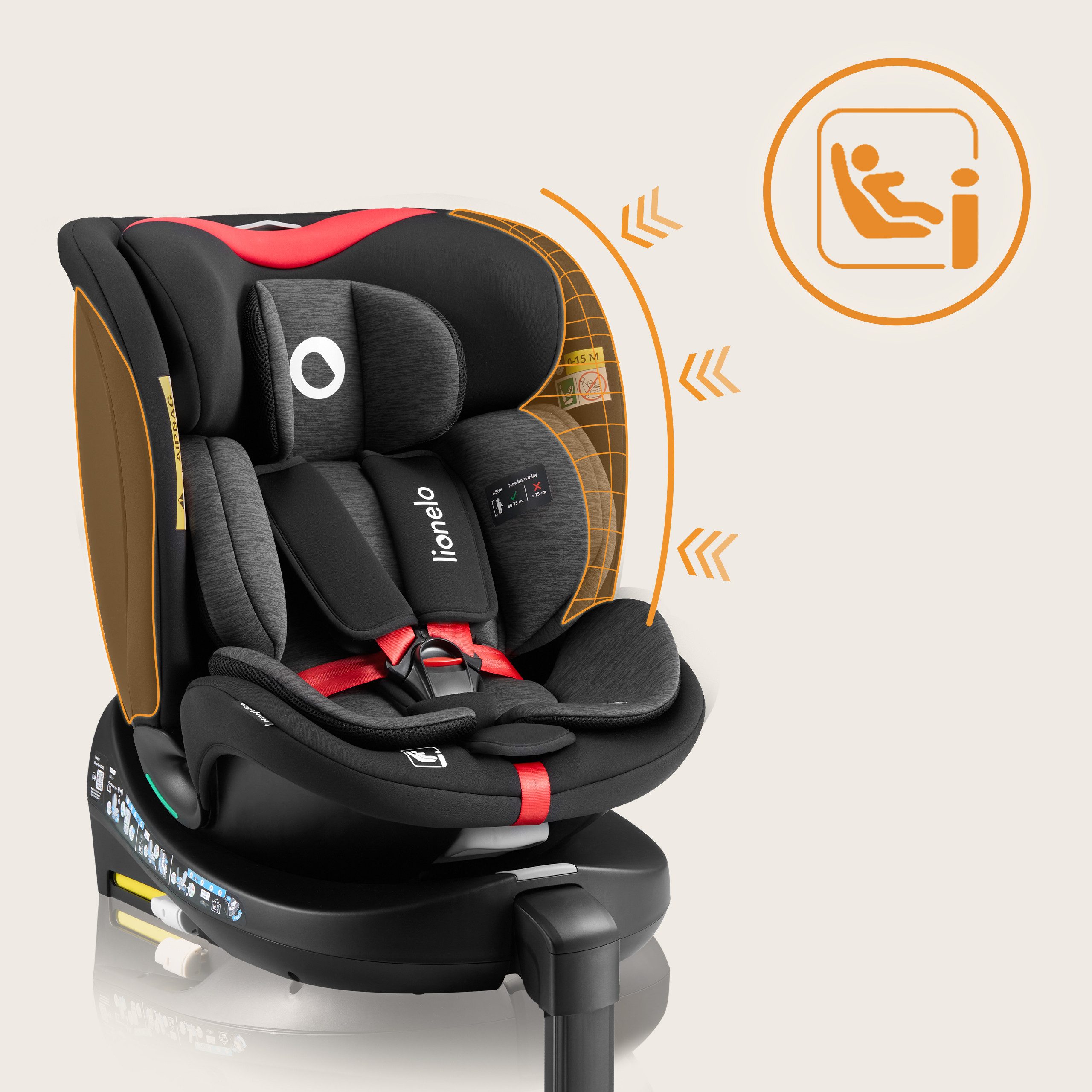 lionelo Autokindersitz NAVY I-SIZE, ab: ab Geburt, bis: 12 Jahren, ab: 40,00 cm, bis: 150,00 cm, (Set), 40-150cm/Ein Kindersitz für den gesamten Zeitraum/i-Size
