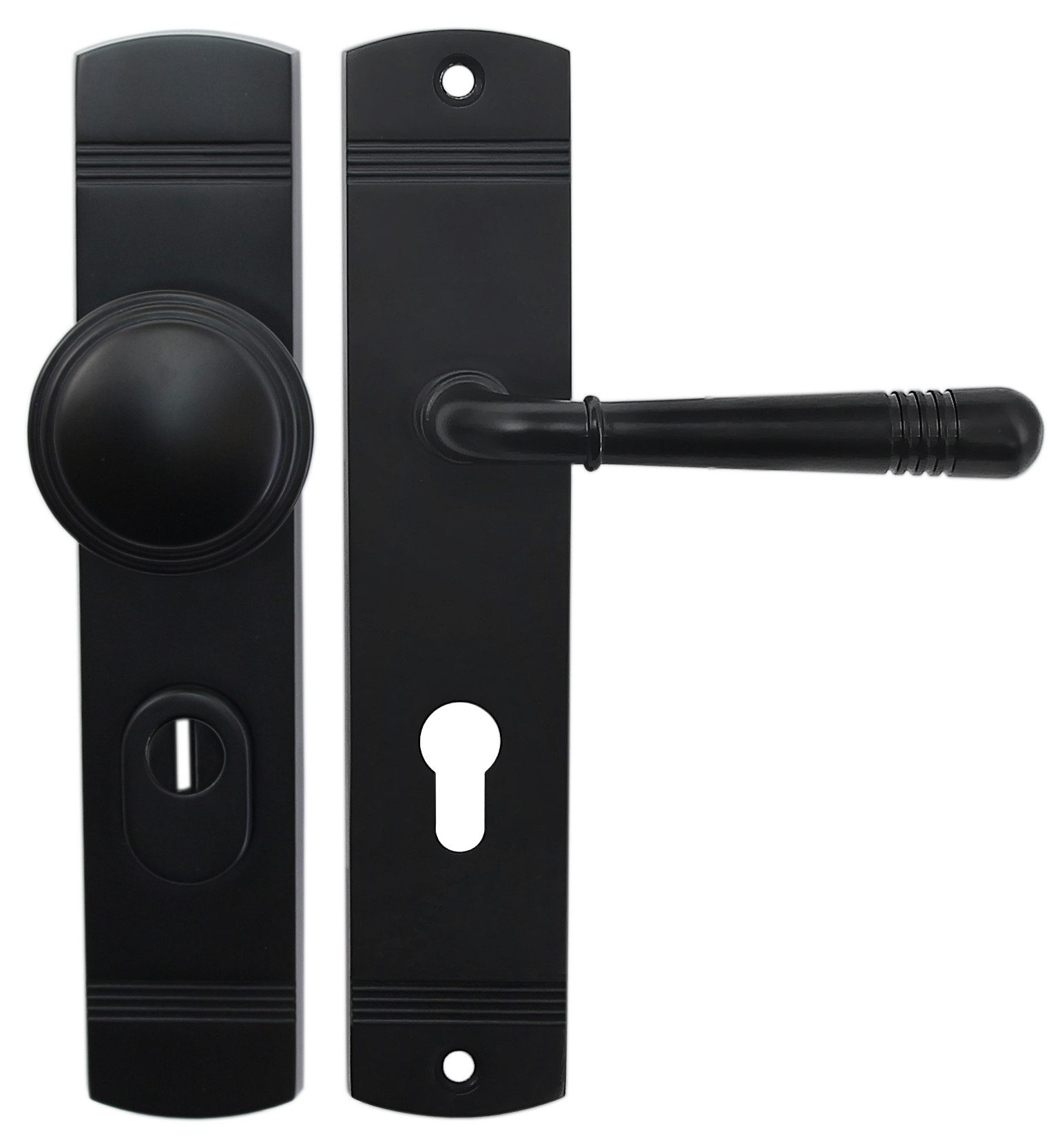 Häusler Onlinehandel GmbH Türbeschlag Wohnungstür Schutzbeschlag 2316 Helena LS Schwarz WE 72 mm mit Knauf, Außenschild mit Stahleinlage