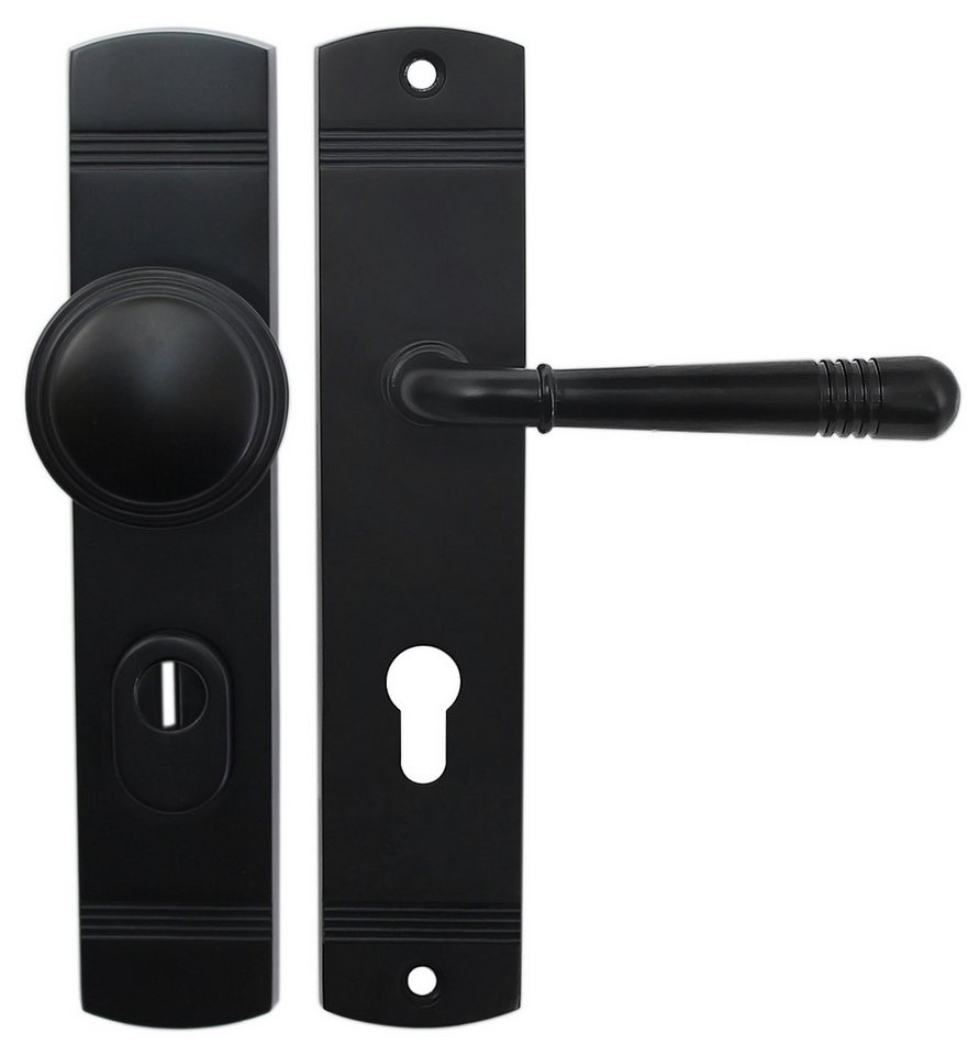 Häusler Onlinehandel GmbH Türbeschlag Wohnungstür Schutzbeschlag 2316 Helena LS Schwarz WE 72 mm mit Knauf, Außenschild mit Stahleinlage