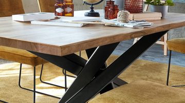 Massivart® Baumkantentisch ANDO / 200 x 100 cm / Wildeiche massiv geölt, 40 mm Tischplattenstärke / Gestell Metall schwarz lackiert