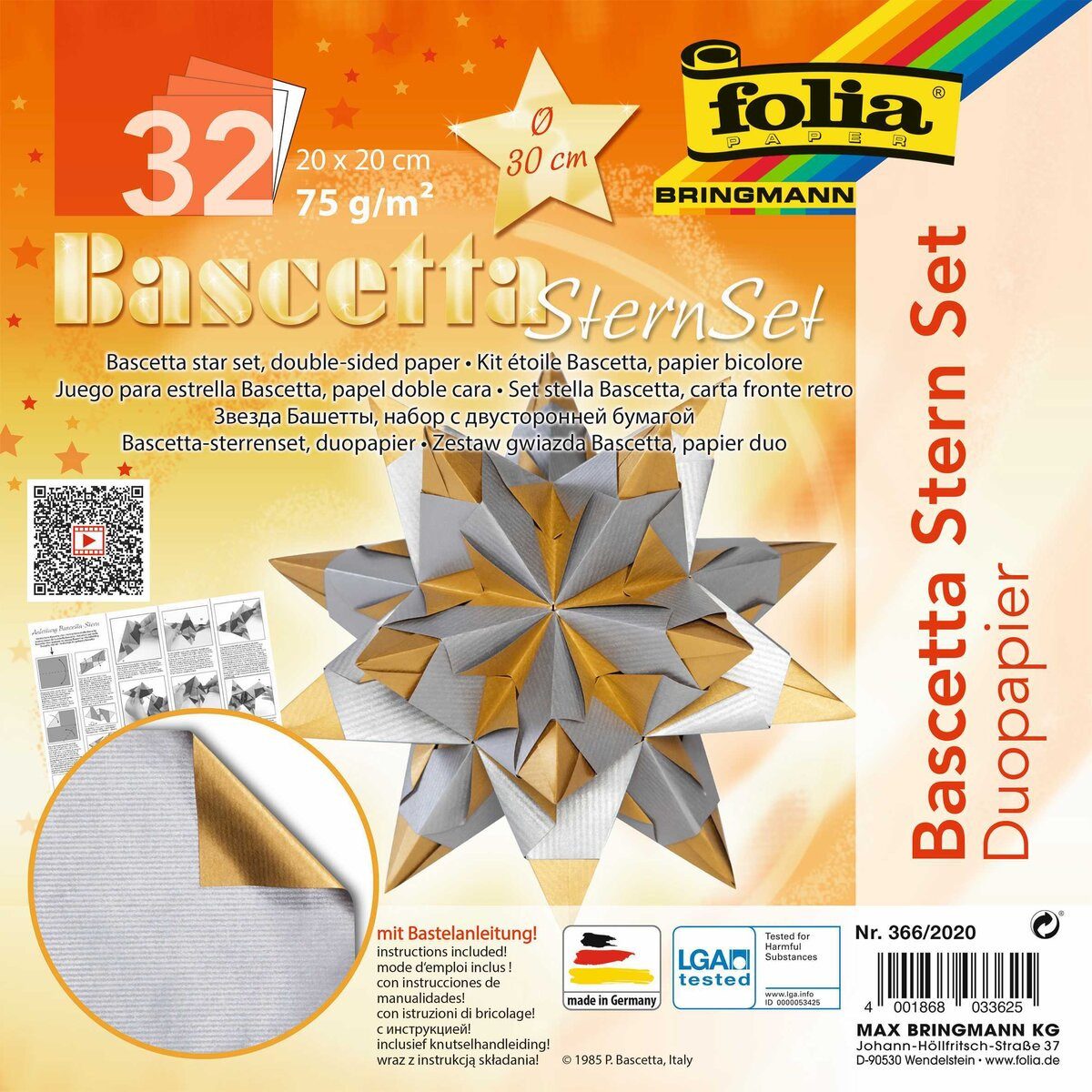 Folia Bastelfilz Bascetta Stern - silber/gold Ø 30 cm.
