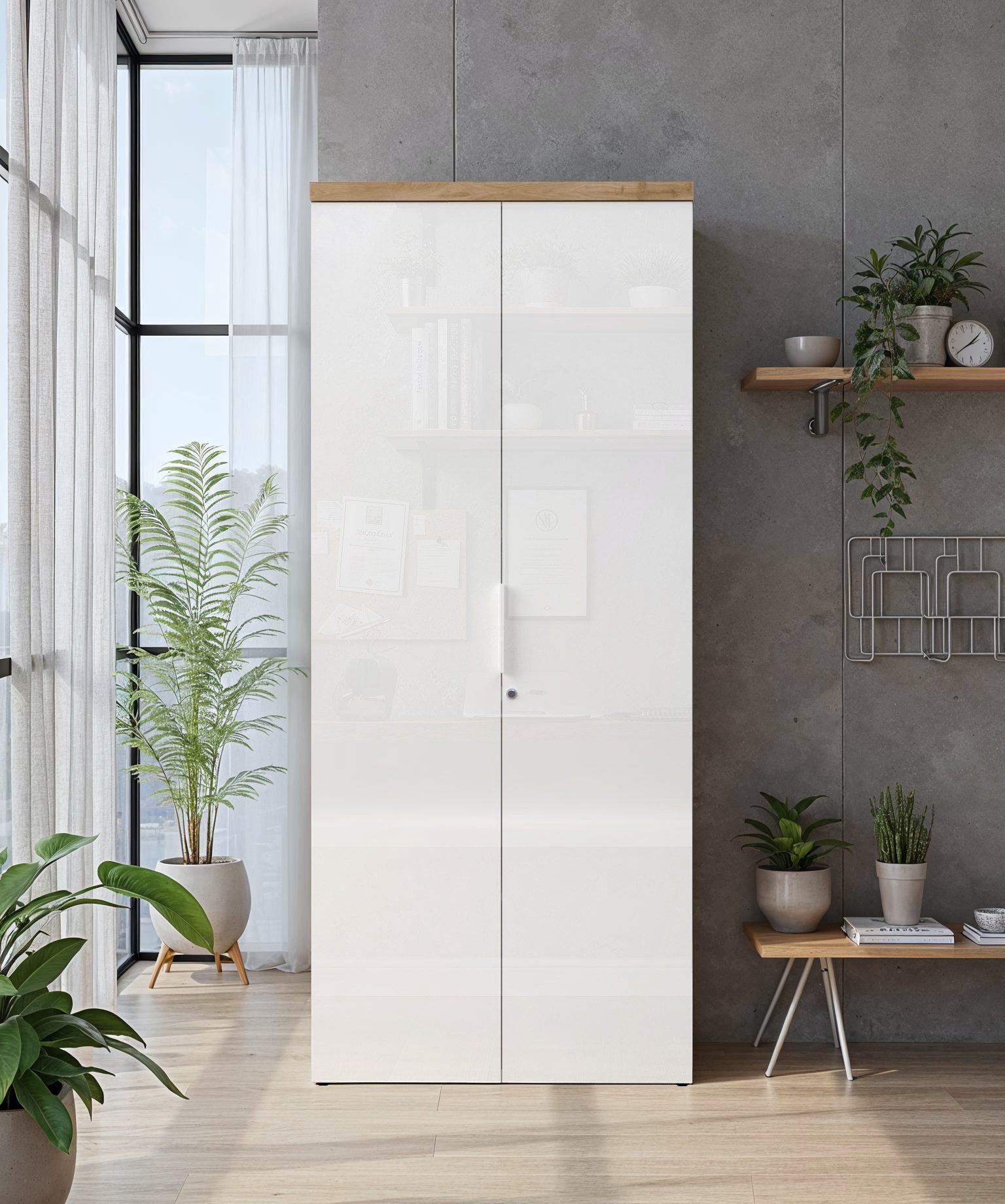Home affaire Aktenschrank Easy B/H 81/193 cm, Büroschrank, Mehrzweckschrank mit 2 Türen abschließbar, 4 Böden, Metallgriffe, Top 38 mm stark – Bild 2 von 5