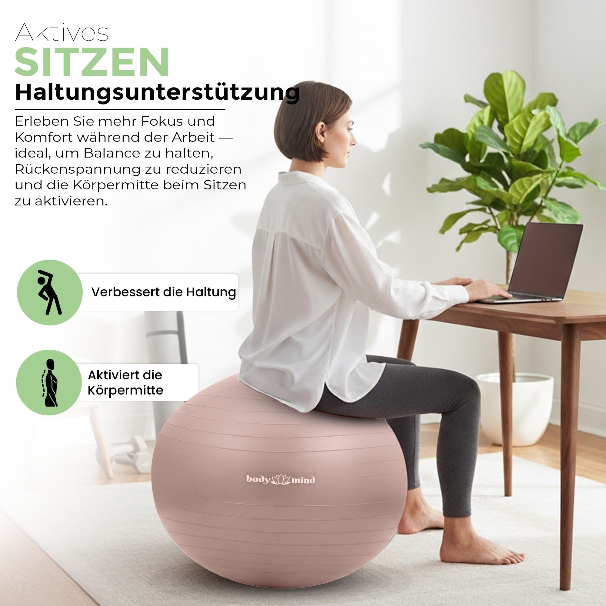 Body & Mind Gymnastikball Fitnessball Gymnastikball Yoga Pilates Ball Anti-Burst mit Pumpe