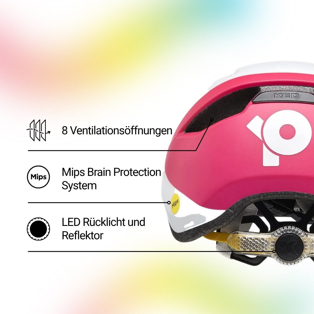 KED Kinderfahrradhelm POP Kinderhelm, Leicht Mit 8 Belüftungsöffnungen, MIPS Schutz, LED-Rücklicht