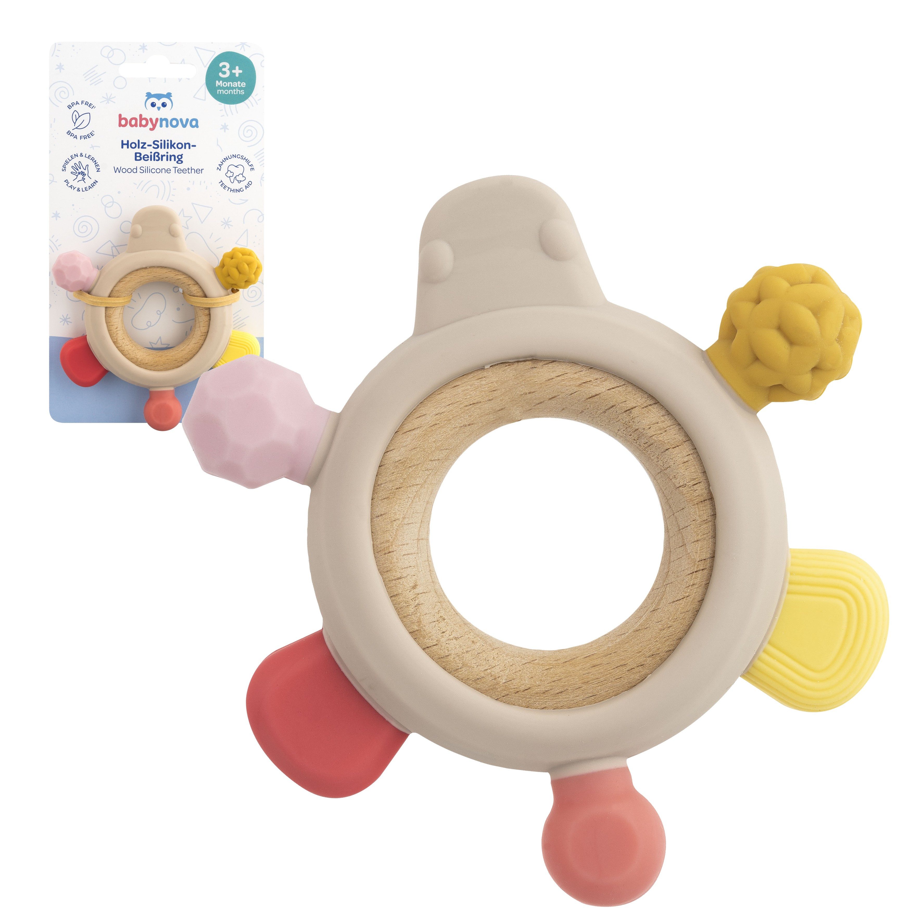 Babynova Beißring Zahnungshilfe Holz & Silikon ab 3 M