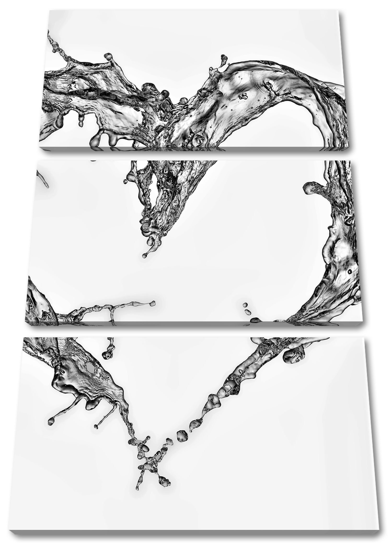 Pixxprint Leinwandbild Herz aus Wasser, Herz aus Wasser 3Teiler (120x80cm) (1 St), Leinwandbild fertig bespannt, inkl. Zackenaufhänger