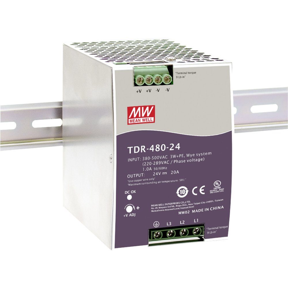 Mean Well TDR-480-24 Hutschienen-Netzteil (DIN-Rail) DC/DC 20 A 480 Hutschienen-Netzteil