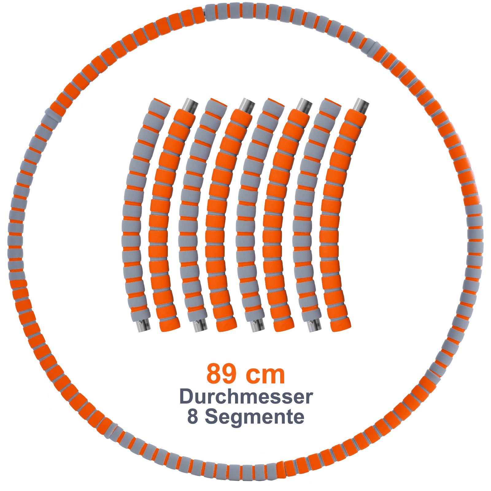 RAMROXX Hula-Hoop-Reifen Hula gepolstert Orange Reifen Teile Fitness Hoop Edelstahl 8 befüllbar Grau