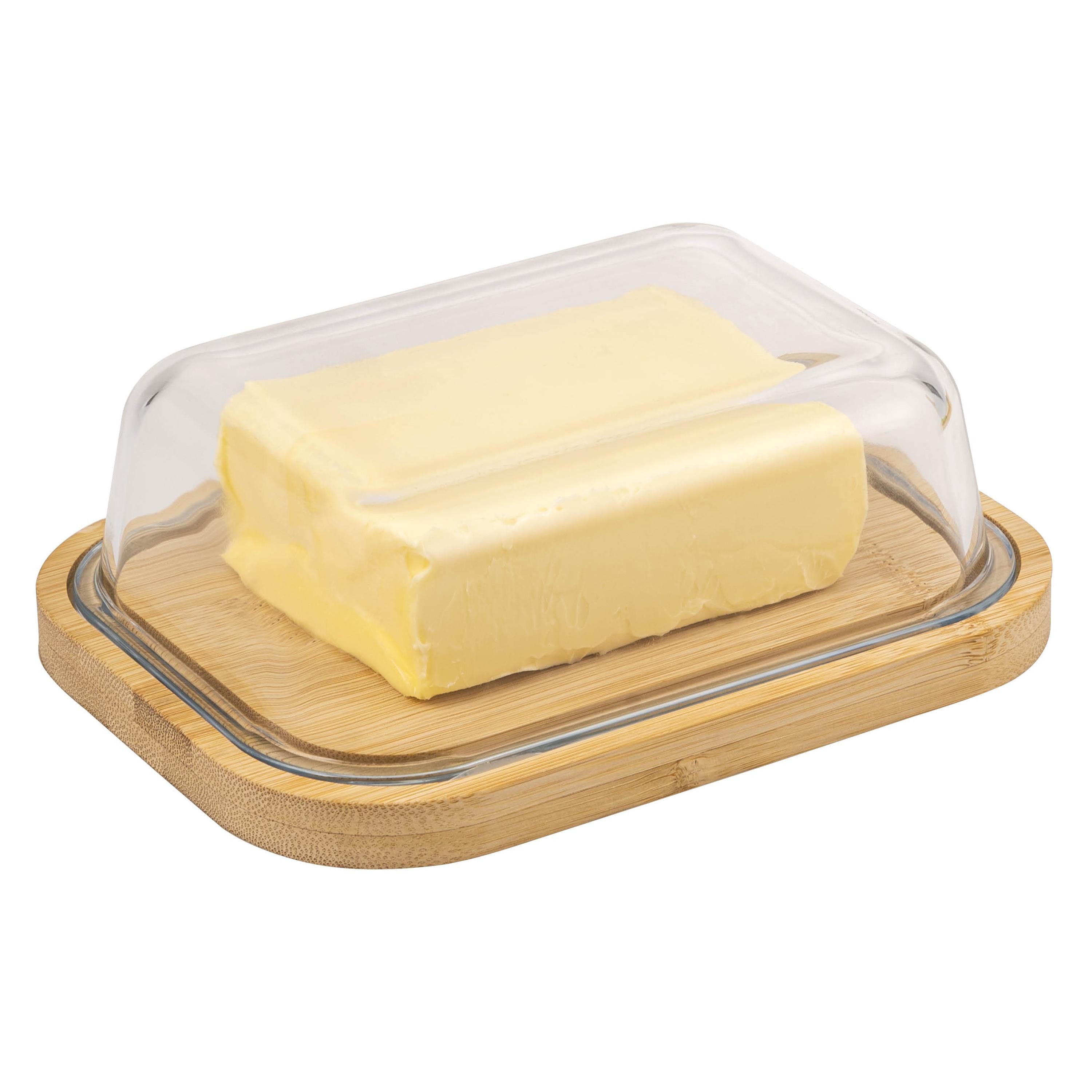 eluno Butterdose Butterdose mit Glasdeckel, Bambusbrett für 250g Butter, Butterglocke
