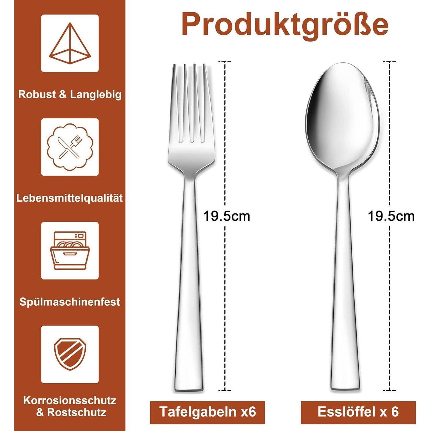 LuxusKollektion Besteck-Set Besteckset Tafelgabeln Esslöffel Edelstahl 12er Quadratischer Griff