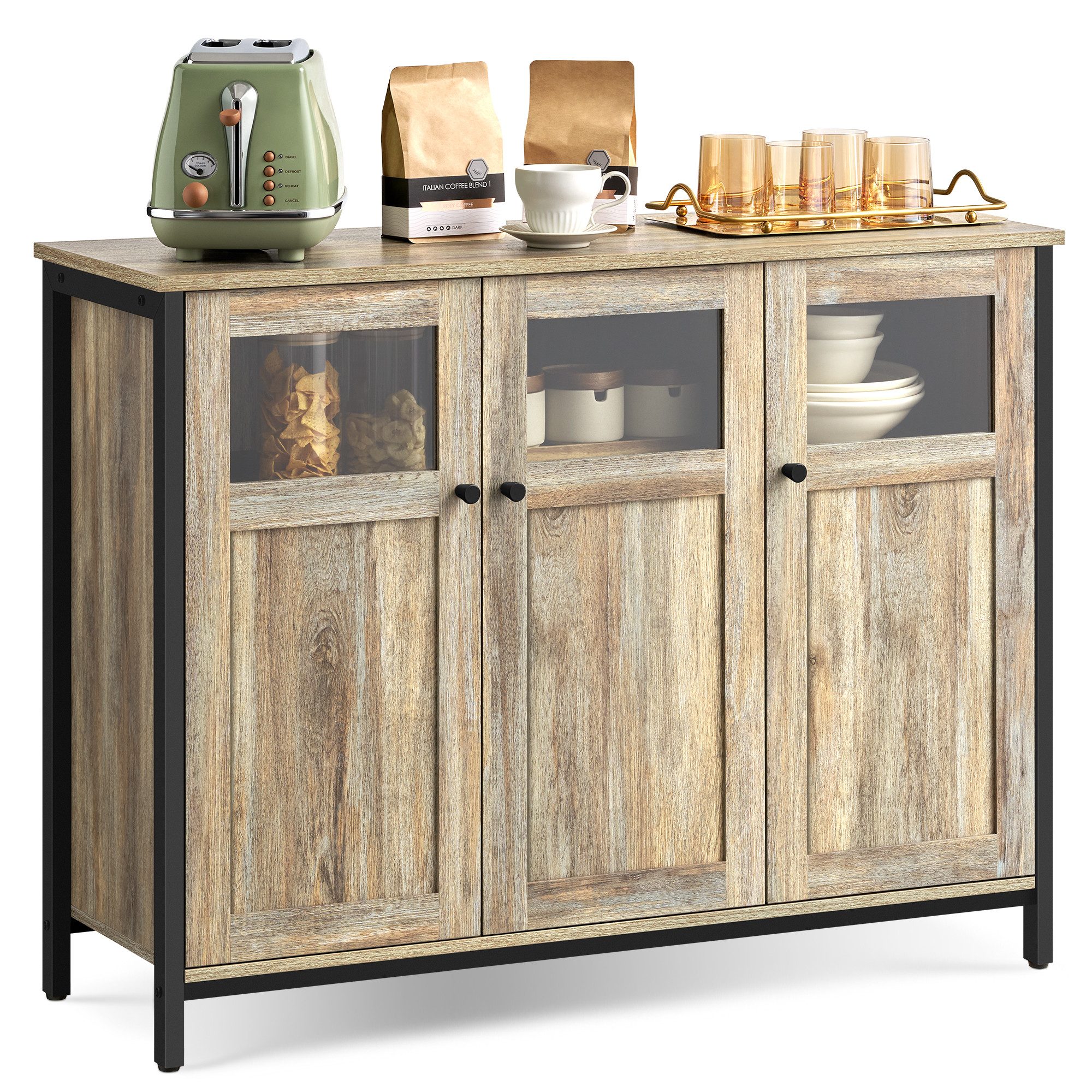 VASAGLE Sideboard Küchenschrank (Aufbewahrungsschrank, Stahlrahmen, Industr günstig online kaufen